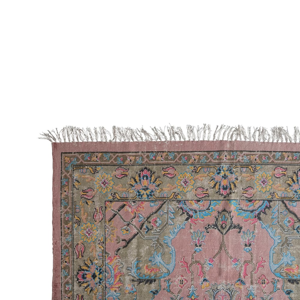 Multicolor Distressed Print Dhurrie Woven Cotton Rug with Fringe, 96&#x22; x 60&#x22;