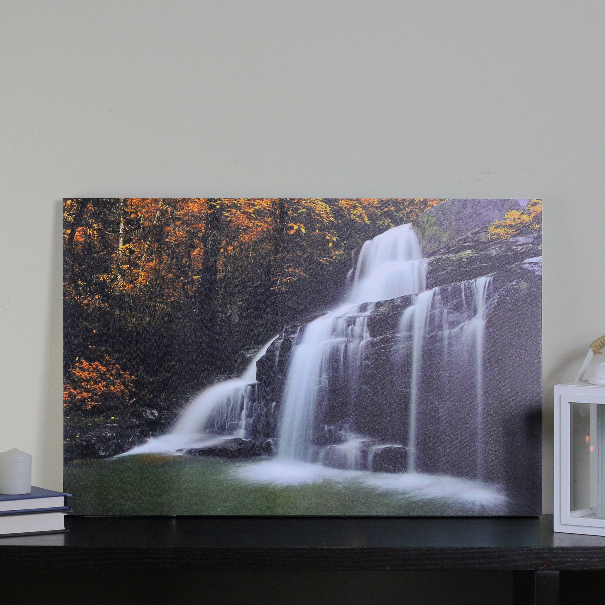 24" x 24" Nature’s Woods Autumn Waterfall Scene Canvas Wall Art