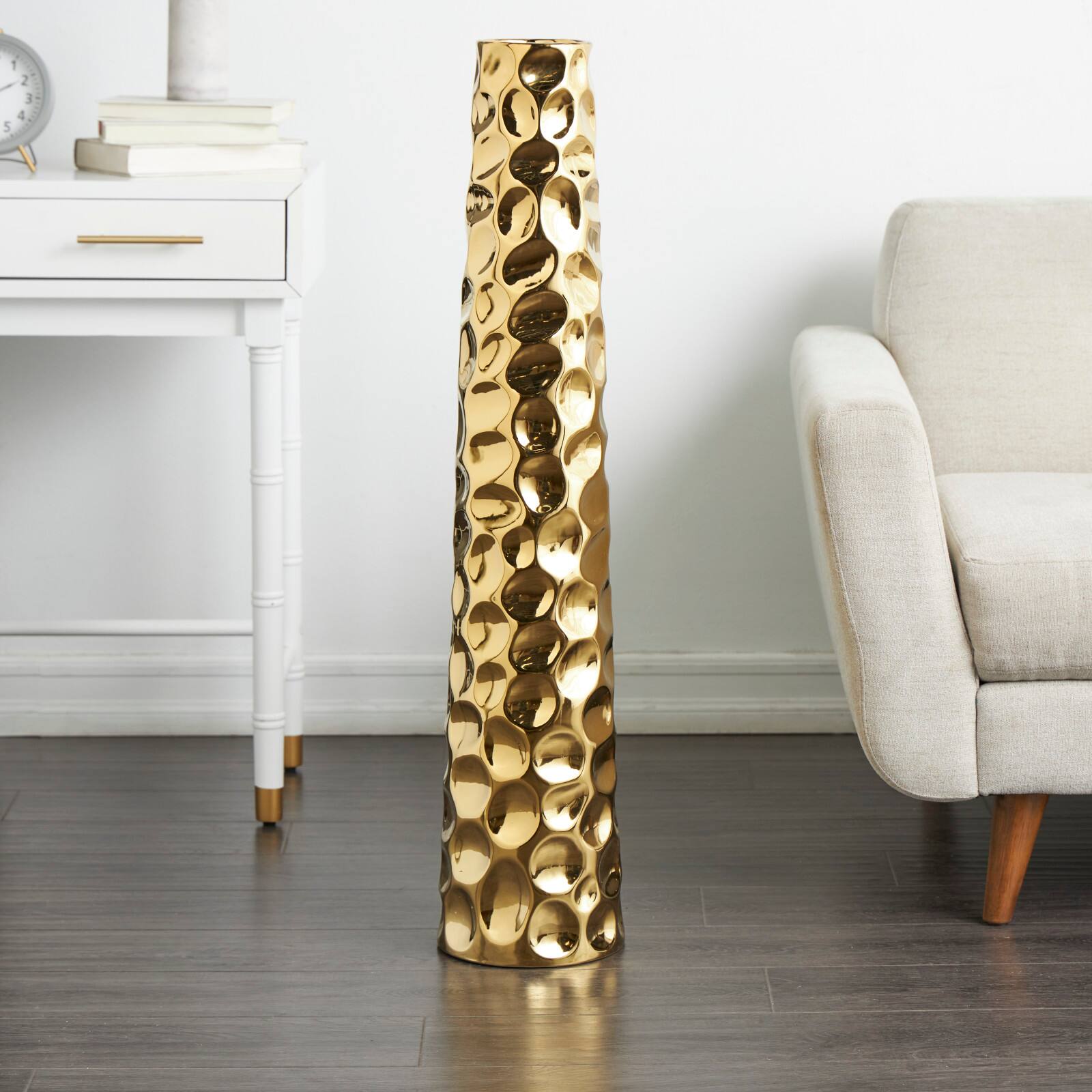 39&#x22; Gold Concaved Circles Ceramic Vase