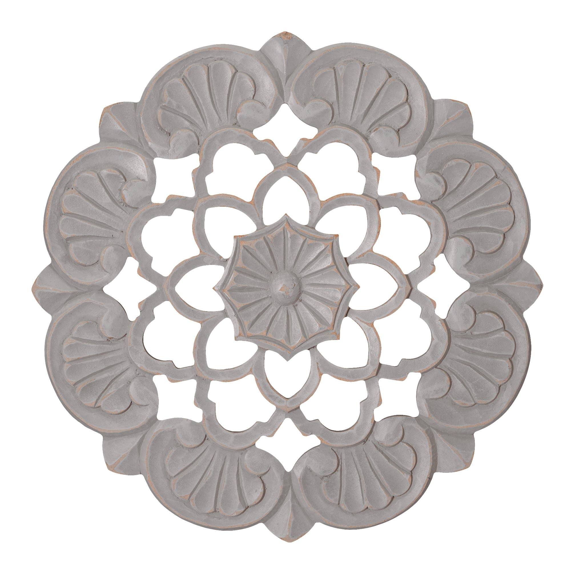 American Art D&#xE9;cor&#x2122; 16&#x22; Small Gray Traditional Hand-Carved India Wood Medallion
