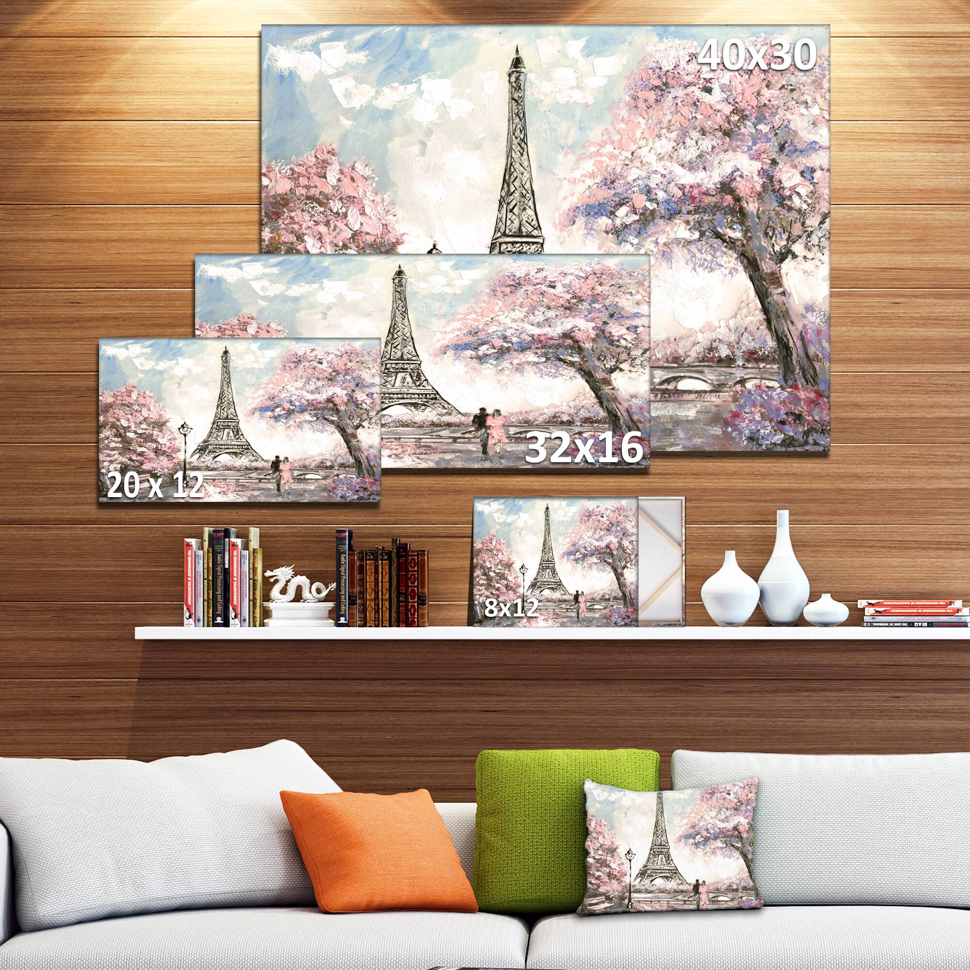 Designart - Eiffel with Pink Flowers - Landscape Canvas Art Print