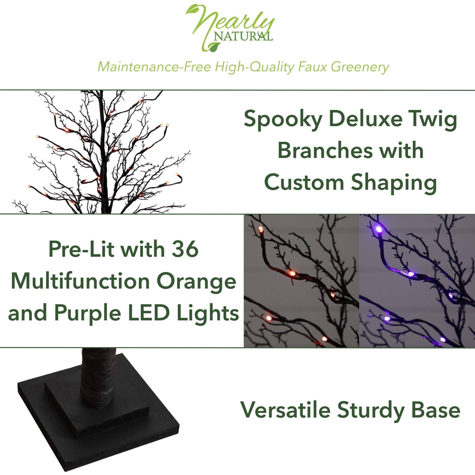 3ft. Pre-Lit Halloween Deluxe Black Twig Artificial Tree with 36 Orange &#x26; Purple LED Lights