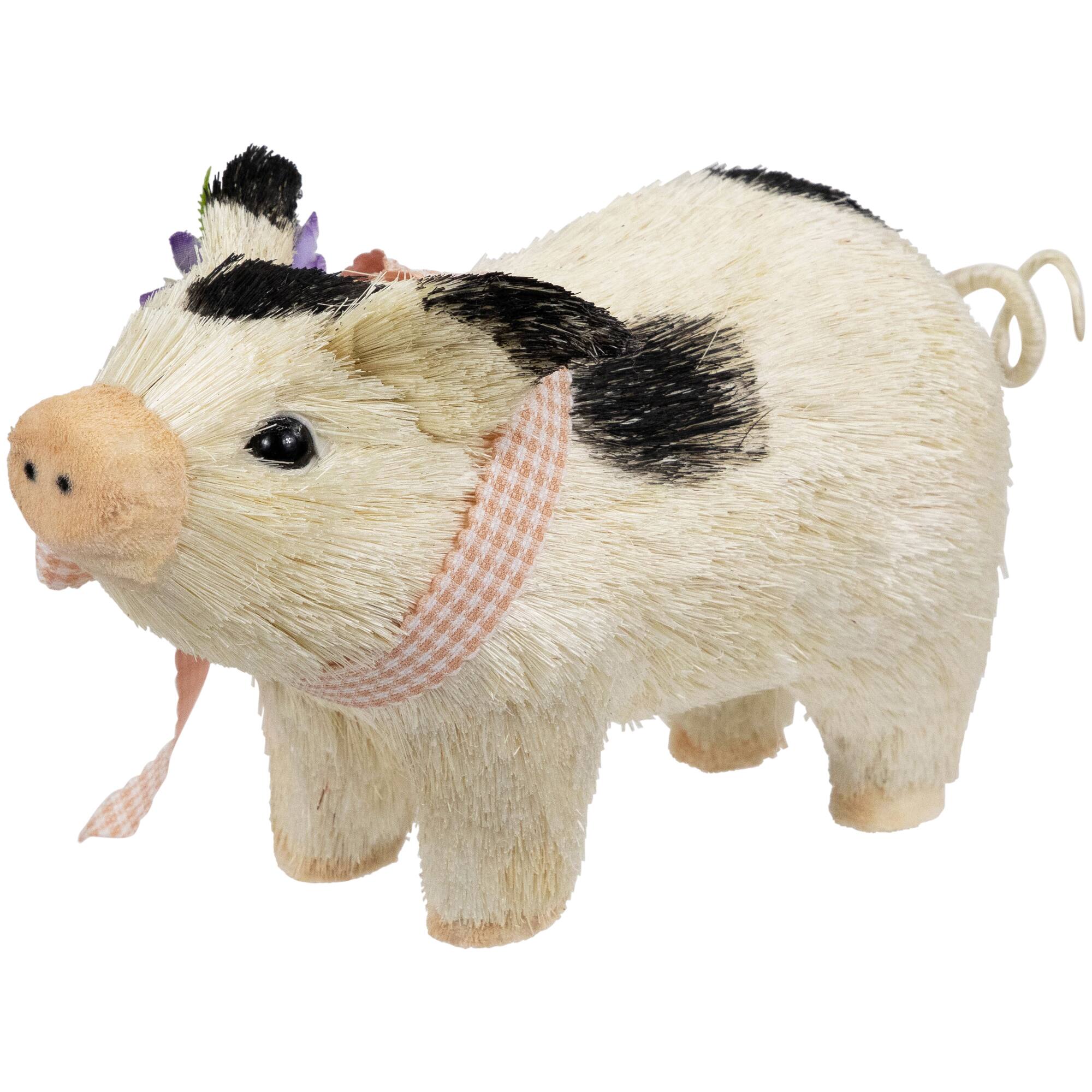9&#x22; Spotted Piglet with Bow and Flowers Spring Figurine