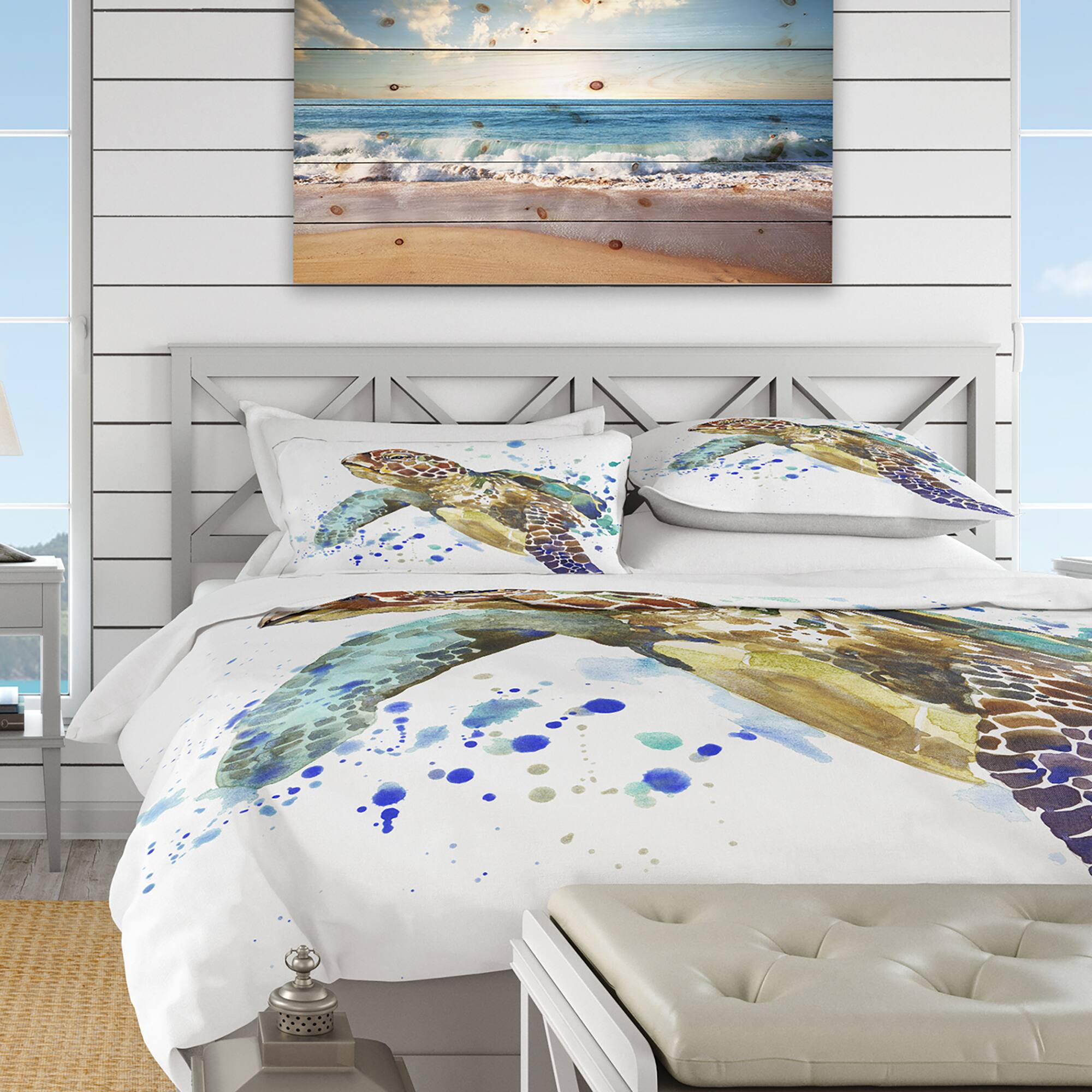 Designart Blue Sea Turtle Illustration Nautical & Coastal Duvet Cover Set