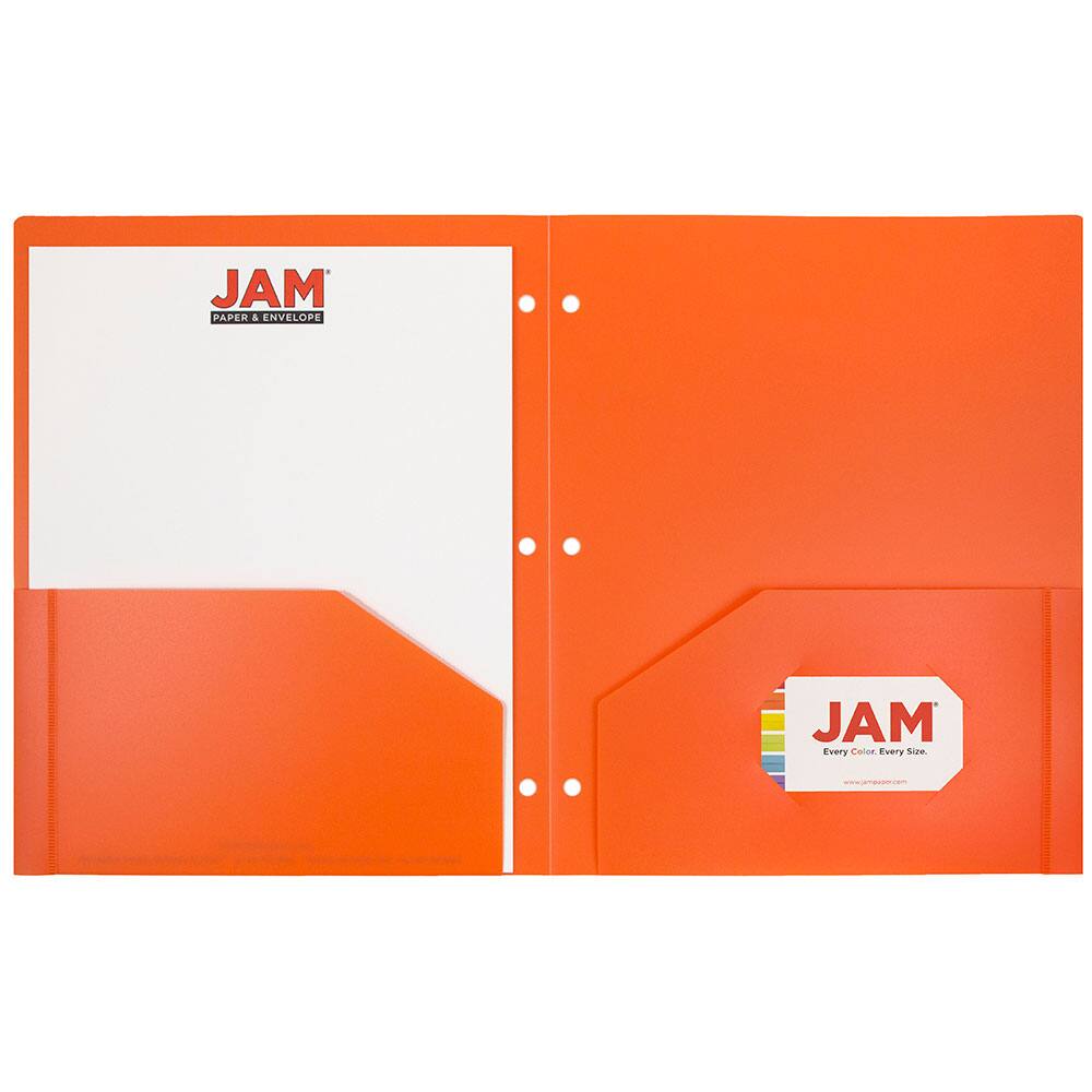 JAM Paper 3-Hole Heavy Duty Plastic Pocket Folder, 6ct.