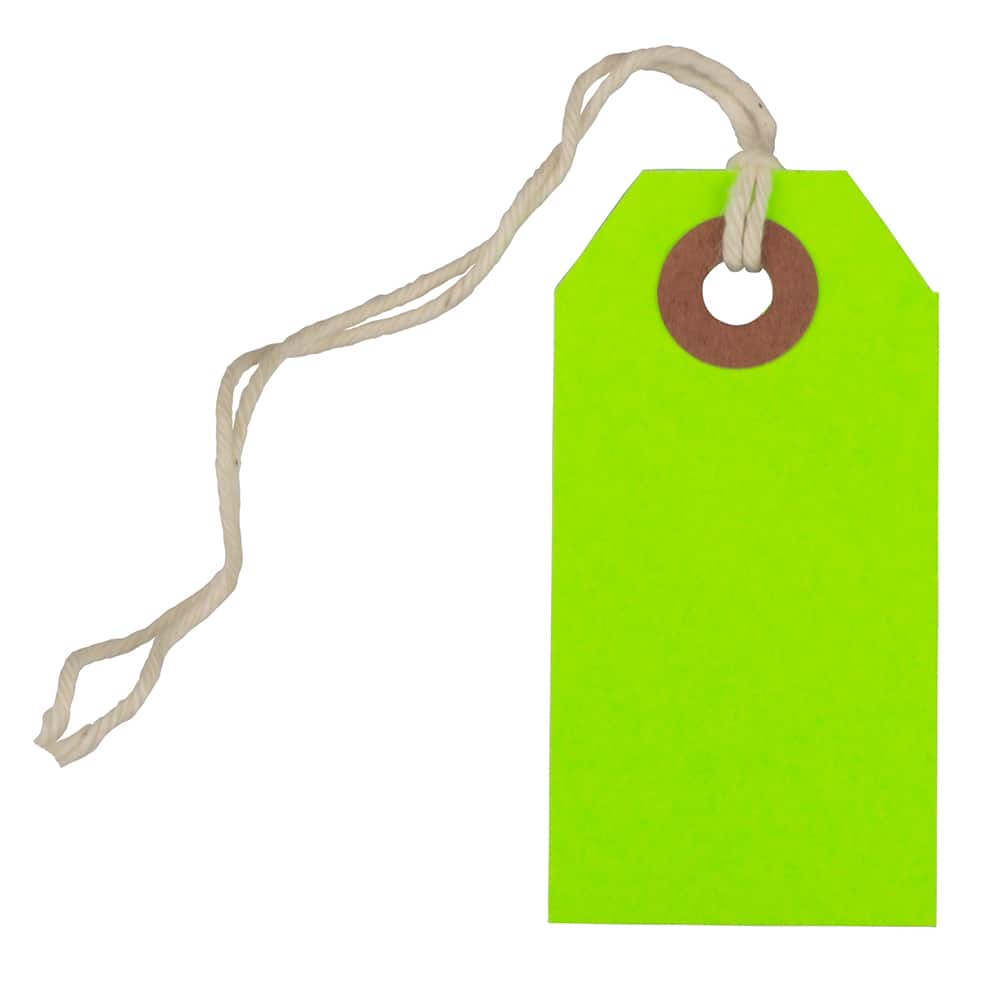 JAM Paper White Tags with Green String, 100ct.