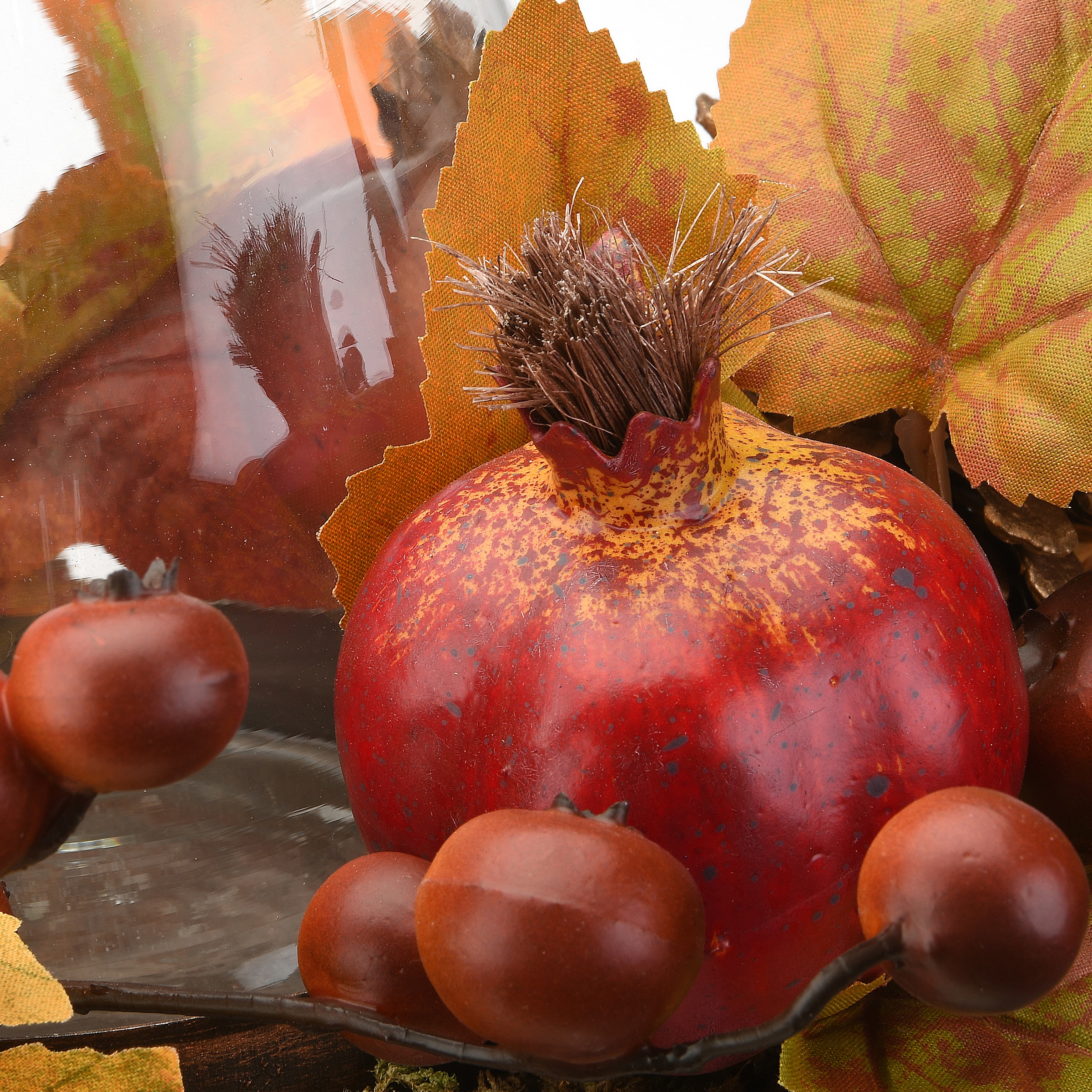 24" Maple Leaves Candleholder Centerpiece with Pomegranates