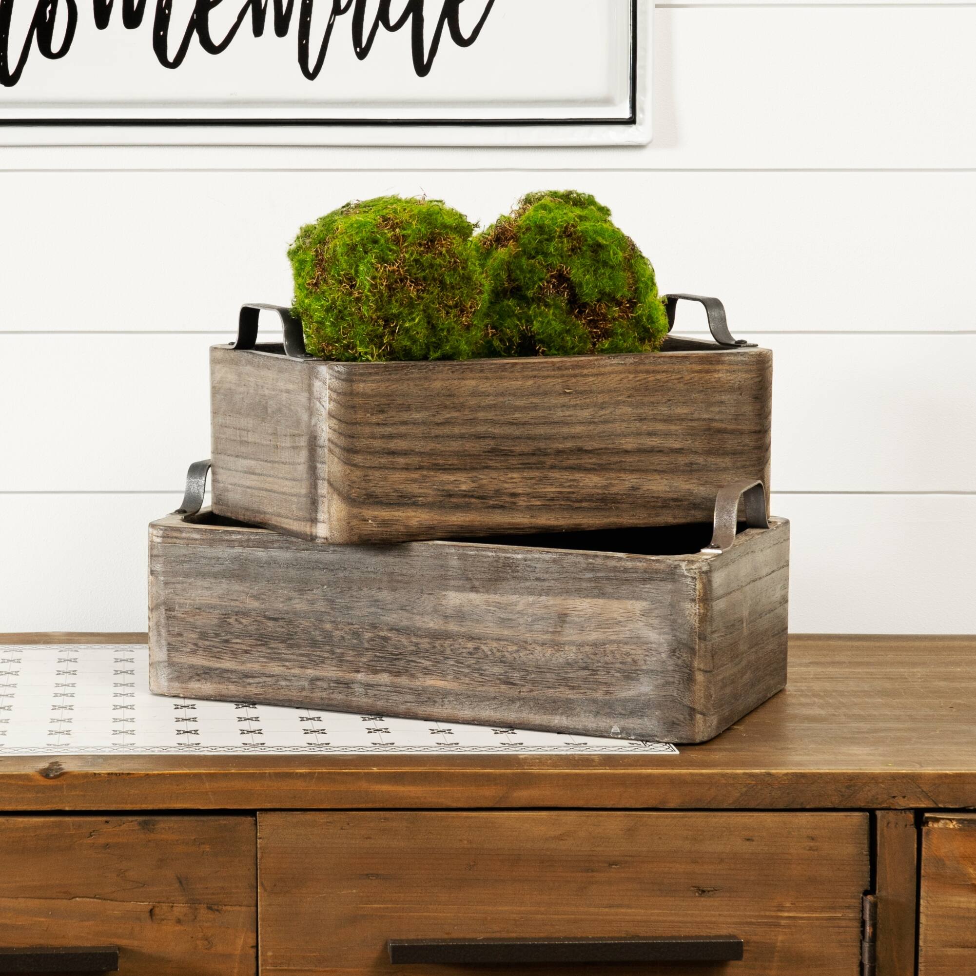 Natural Wooden Box Tray Set with Handles