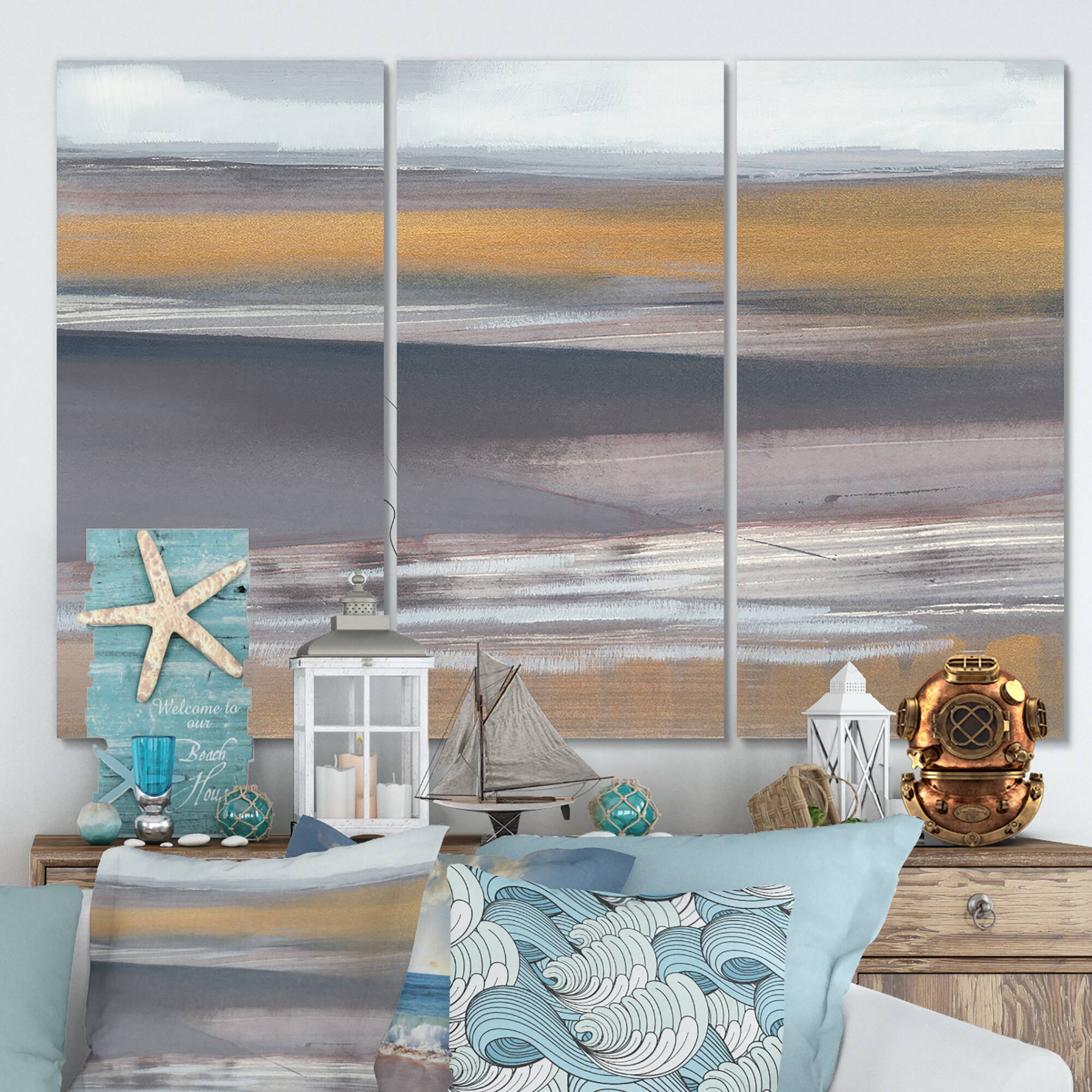 Designart - Misty Grey Beach - Beach Premium Canvas Wall Art