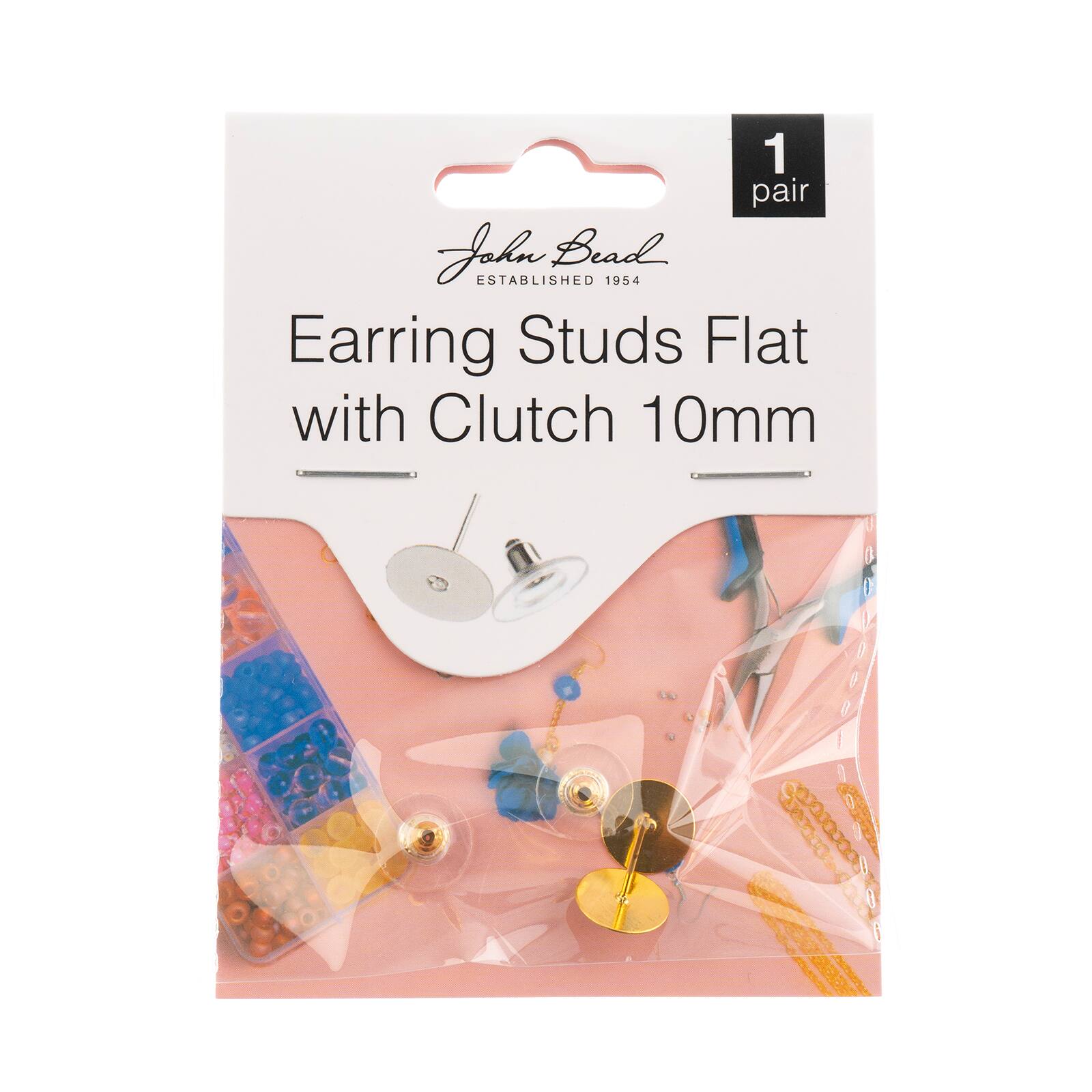 John Bead Must Have Findings 10mm Flat Earring Studs with Barrel Clutches