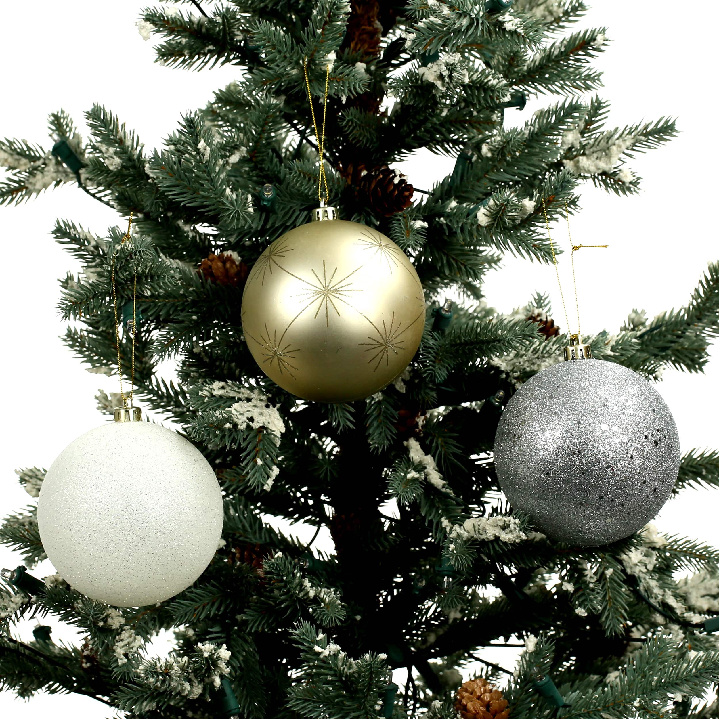 14 Pack 4&#x22; Gold &#x26; Silver Glitter &#x26; Starburst Shatterproof Ball Ornaments by Ashland&#xAE;