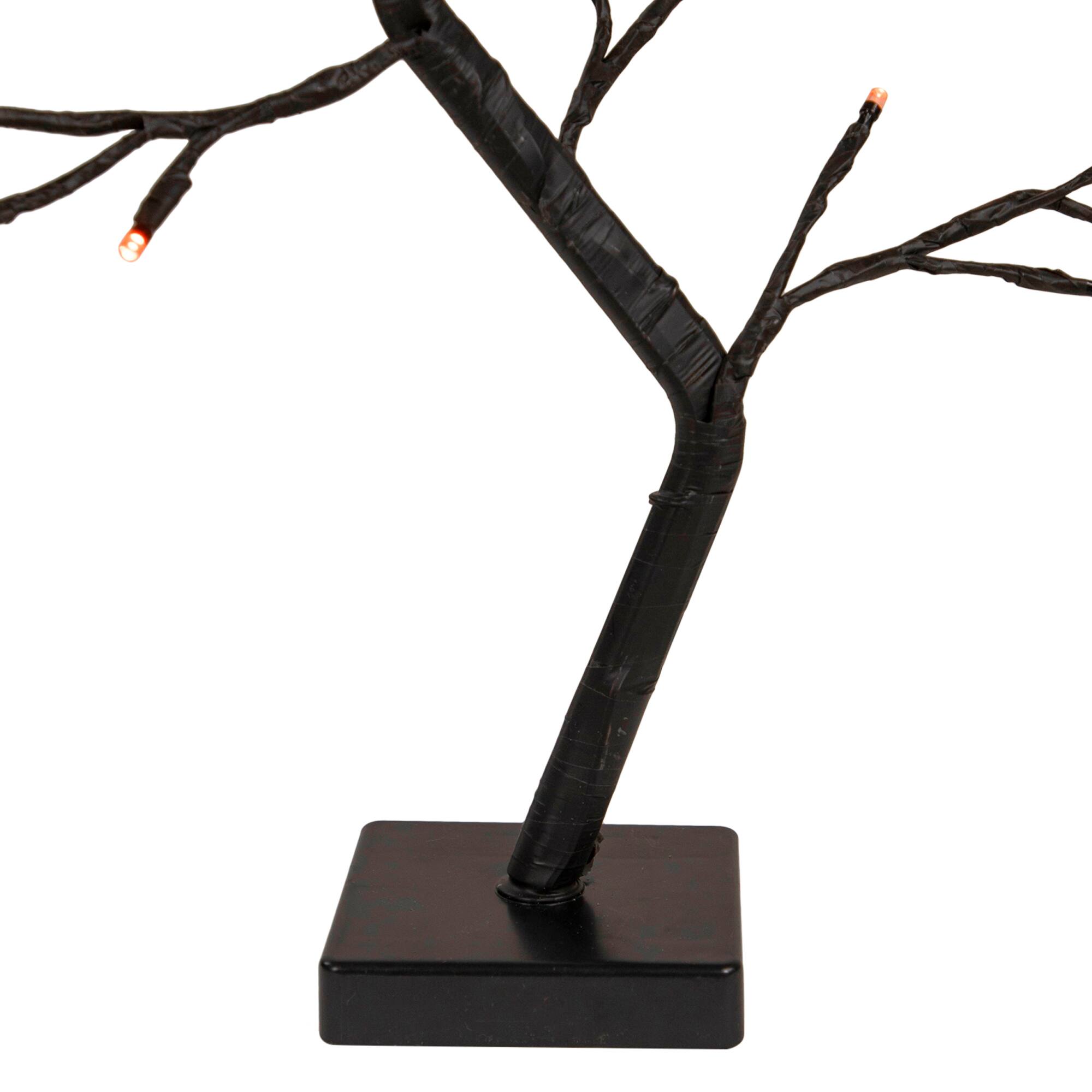15" LED Lighted Black Weeping Halloween Twig Tree, Orange Lights