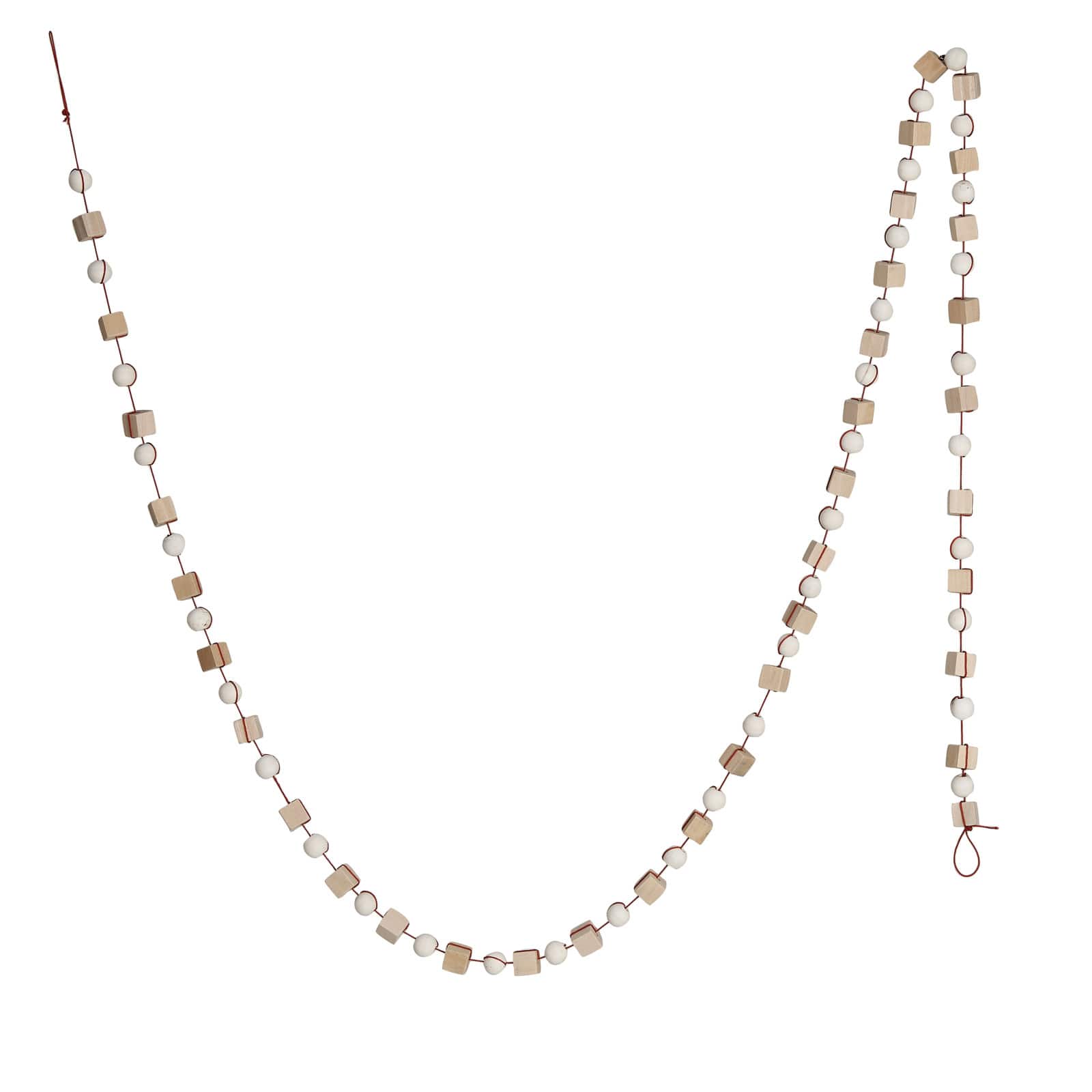 Hello Honey&#xAE; 6ft. Paulownia Wood Mixed Shapes Beads &#x26; Red String Garland