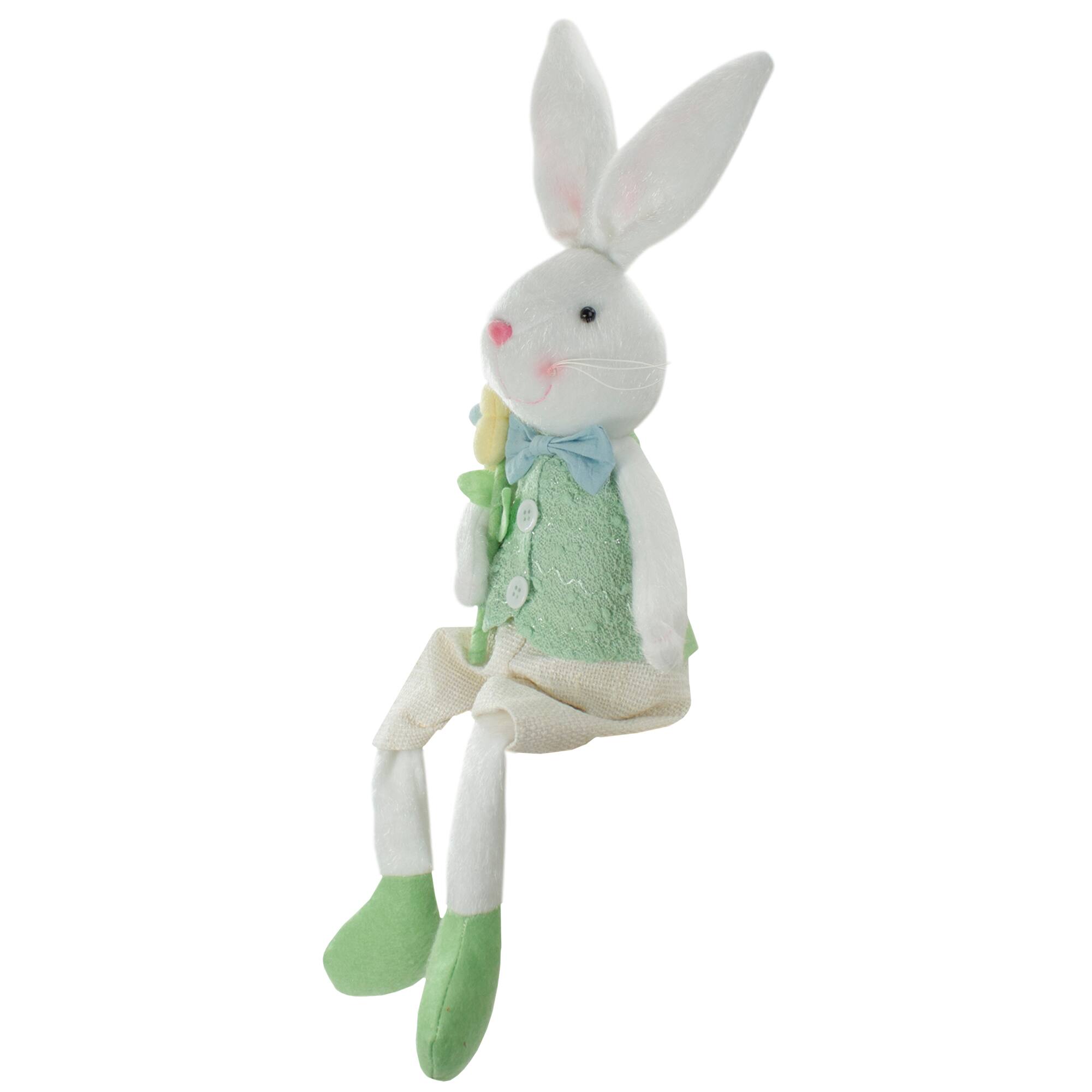 24&#x22; White &#x26; Green Boy Easter Bunny Figure