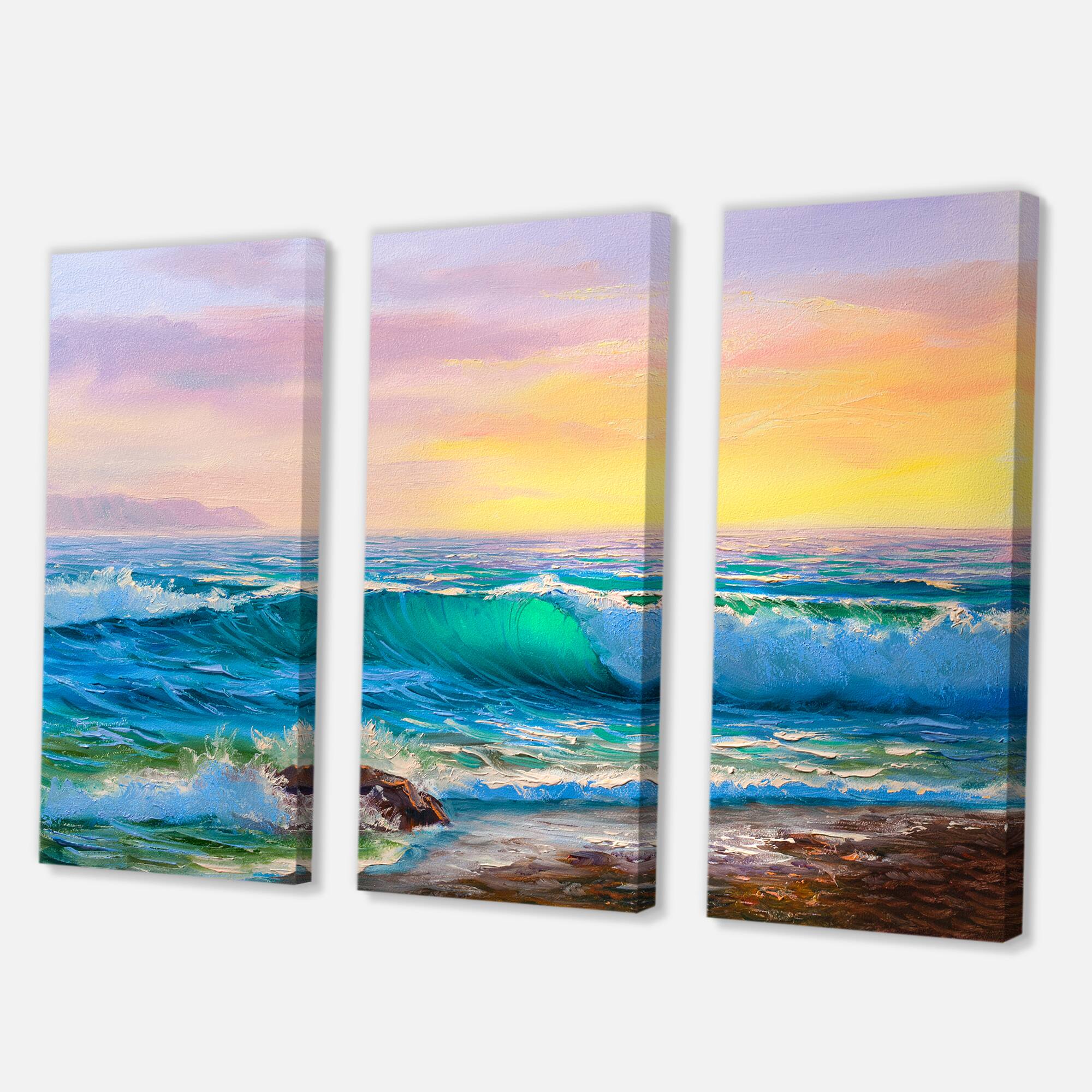 Designart - Blue Waves Breaking At The Beach IV