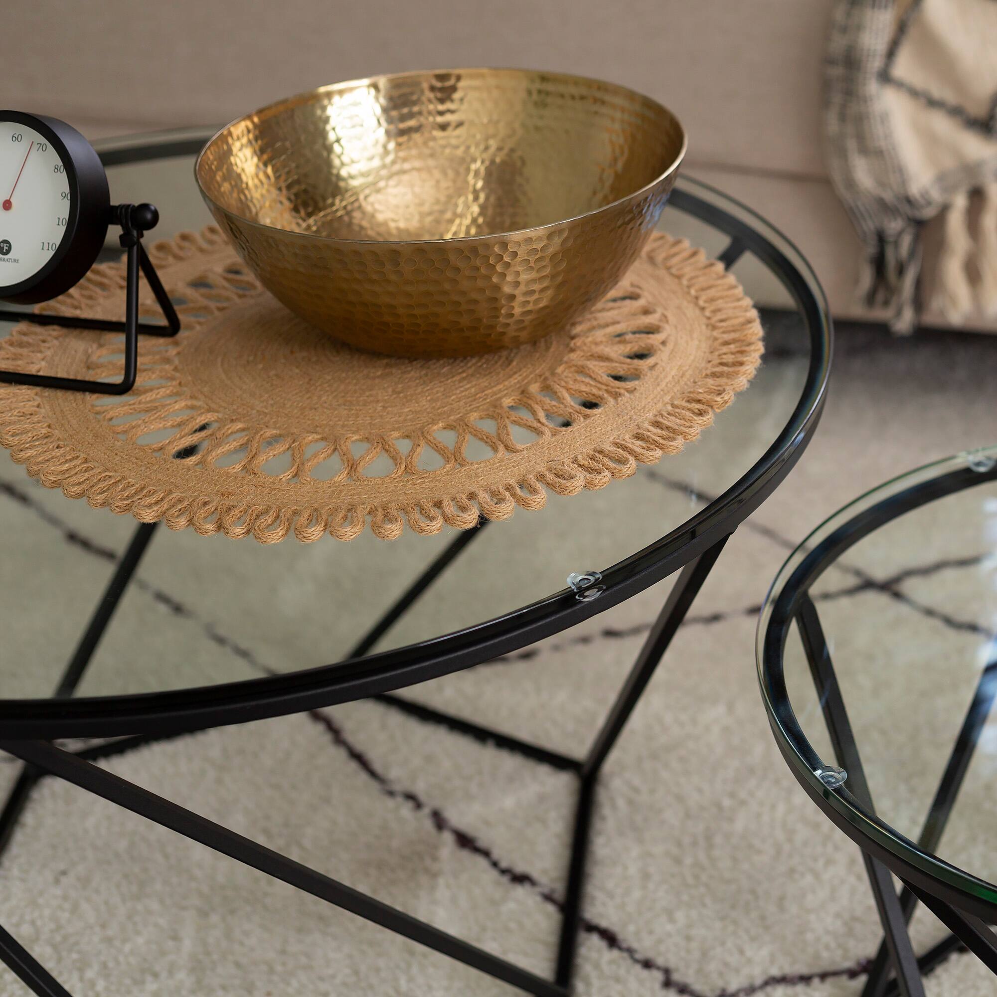 Walker Edison Black Geometric Glass Nesting Tables Set