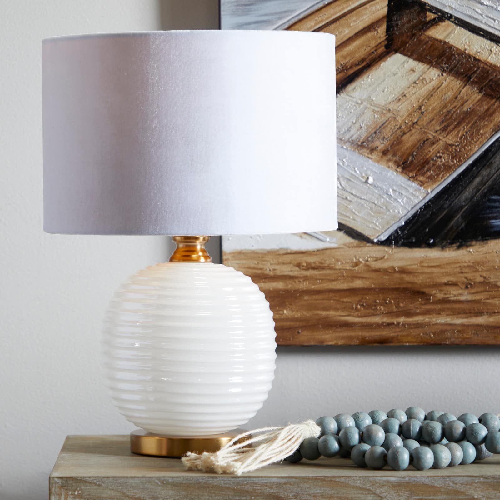 White Glass Modern Accent Lamp, 13&#x22; x 13&#x22; x 19&#x22;