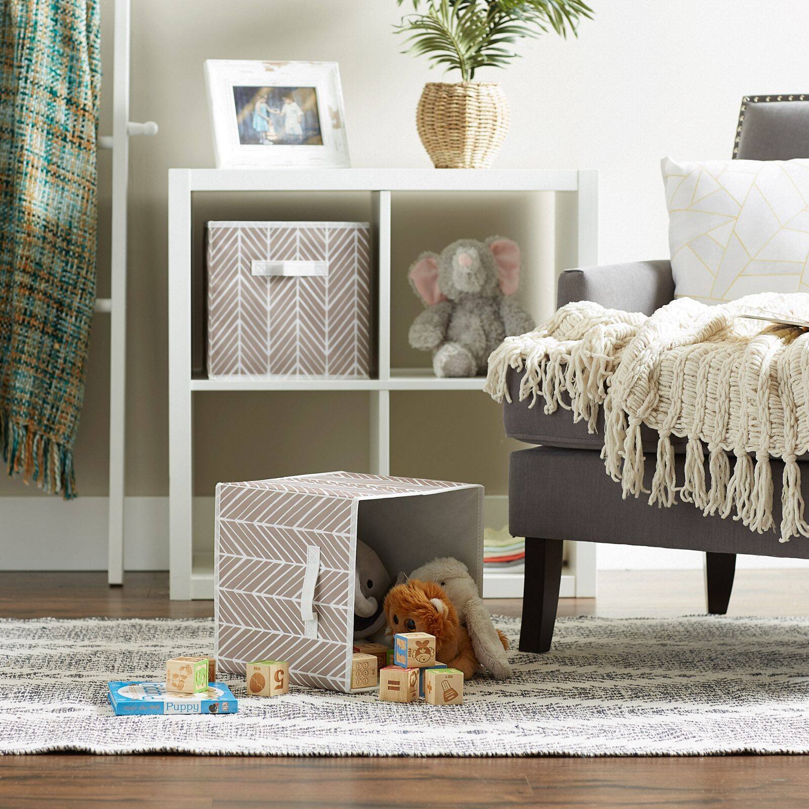 DII® 11" Stone Herringbone Storage Cube, 2ct.