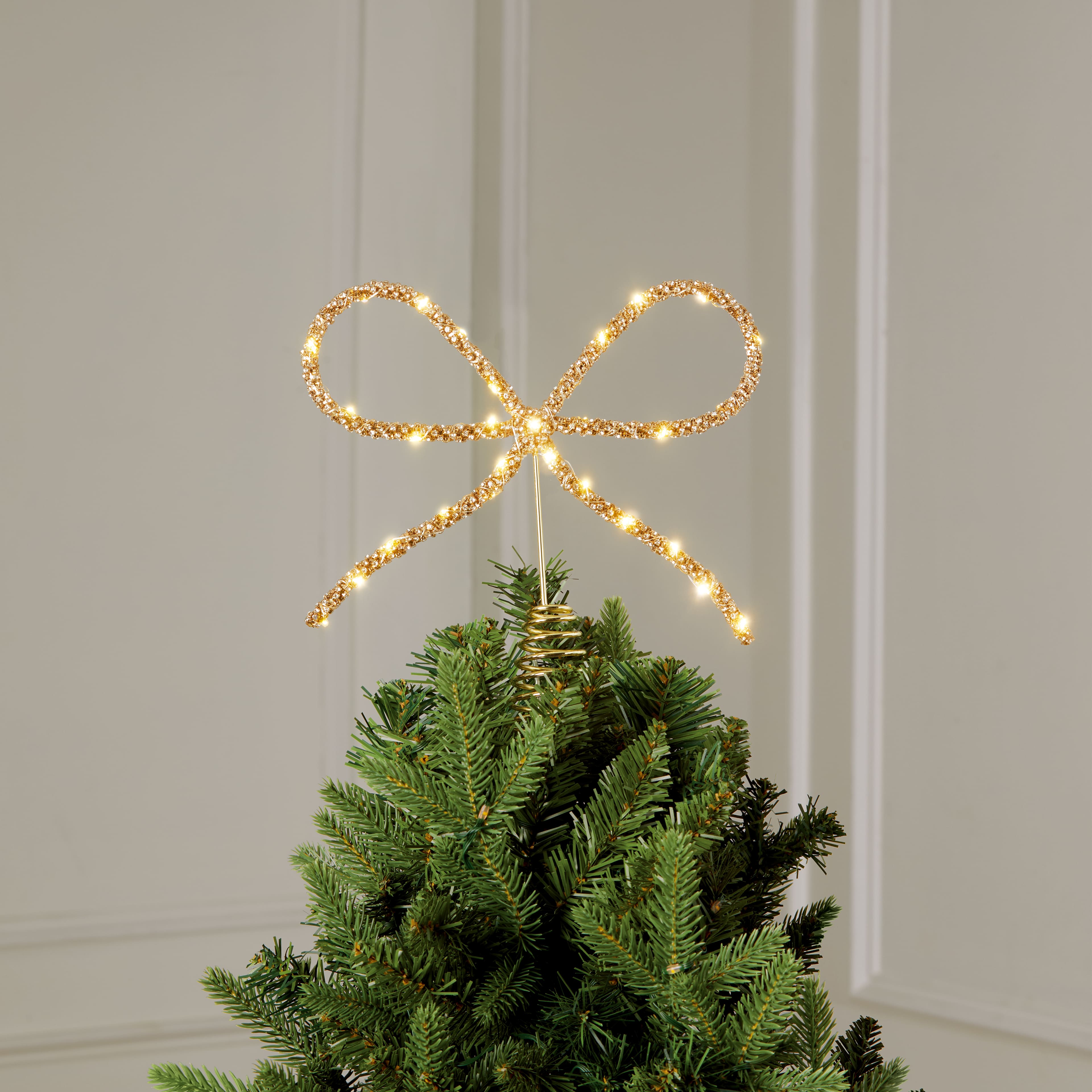 9.5&#x22; Gold Rhinestone Bow LED Tree Topper by Ashland&#xAE;