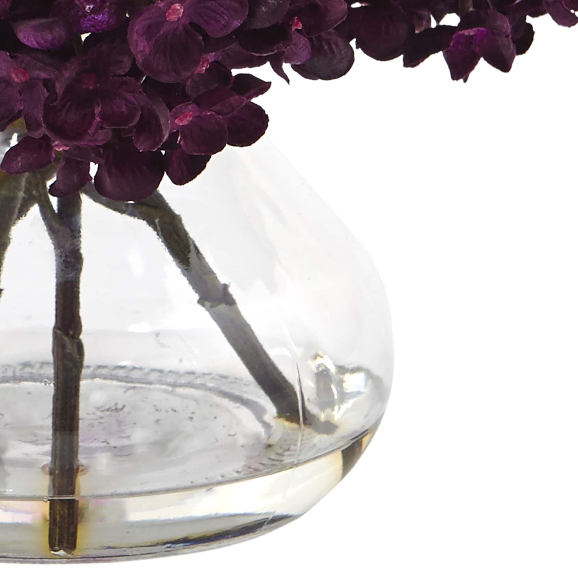 8.5&#x22; Purple Hydrangea Arrangement in Glass Vase