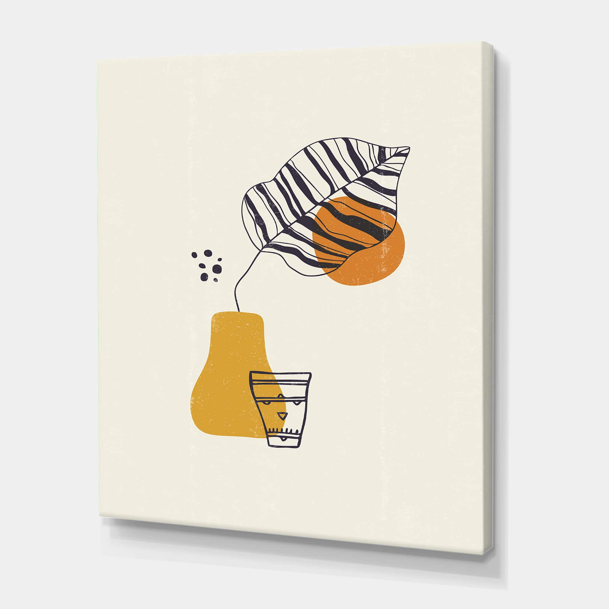 Designart - Botanical Minimalist Leaf With Abstract Shapes III - Modern Canvas Wall Art Print