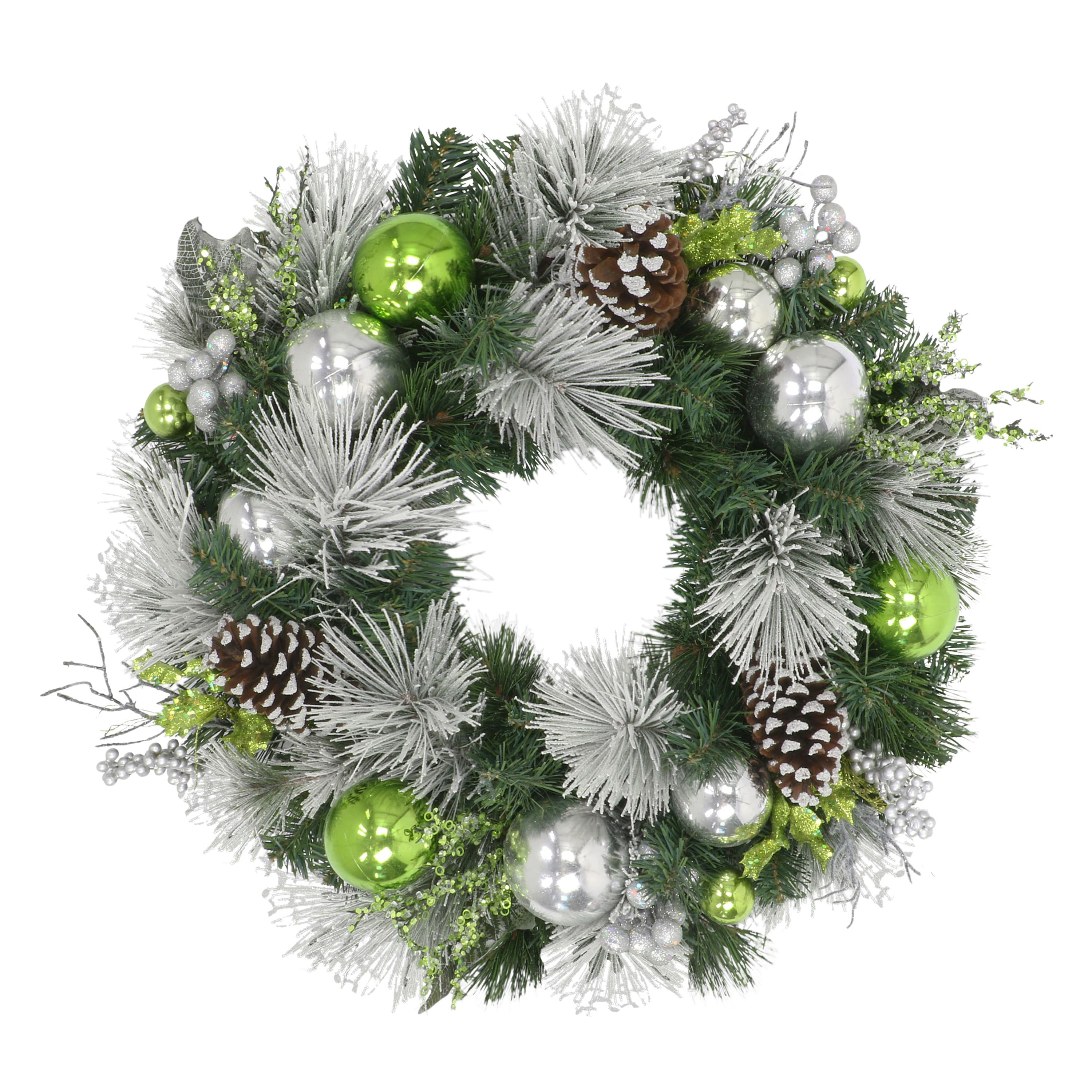 24&#x22; Green &#x26; Silver Ornament Decorated Wreath