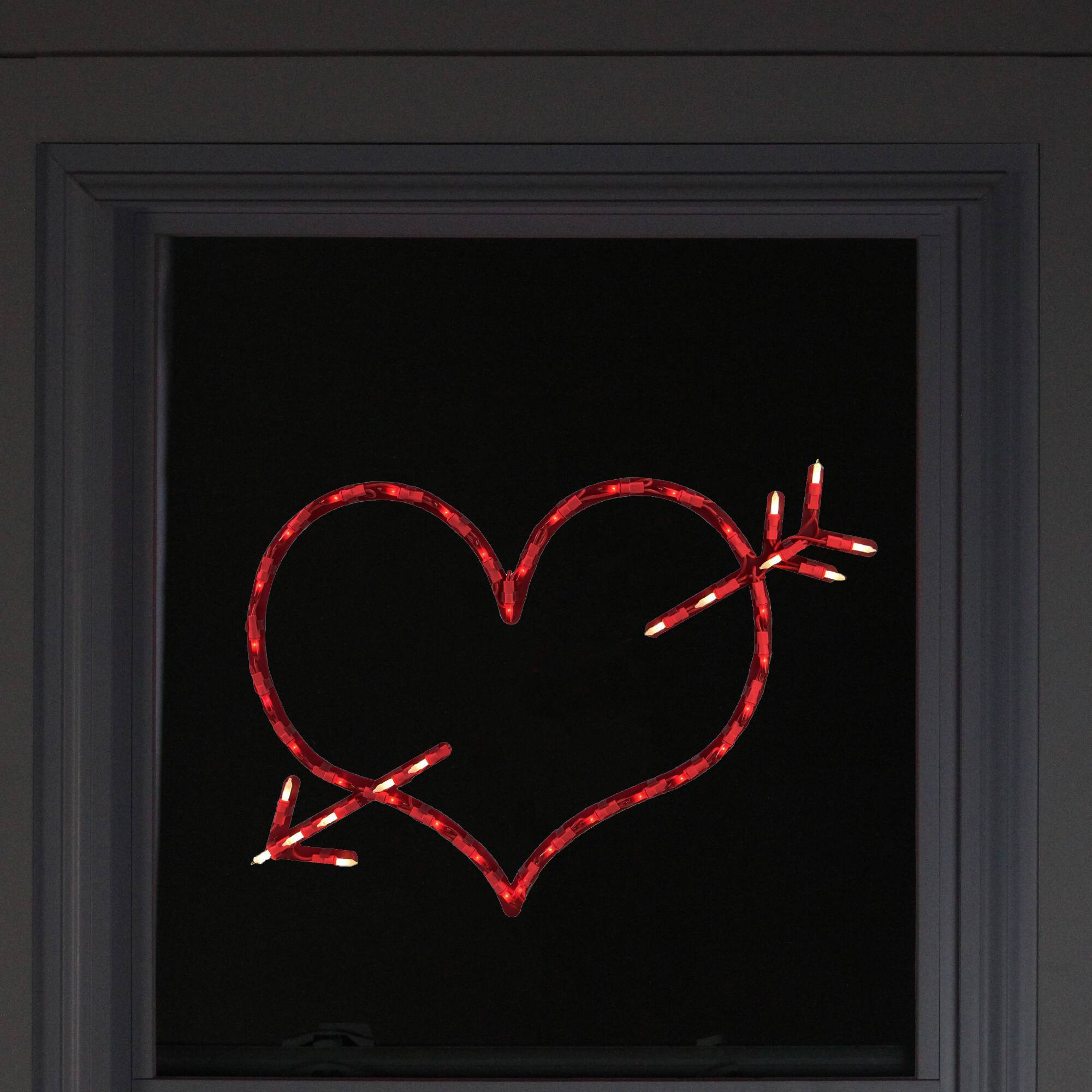 17&#x22; Lighted Red Heart with Arrow Valentine&#x27;s Day Window Silhouette Decoration