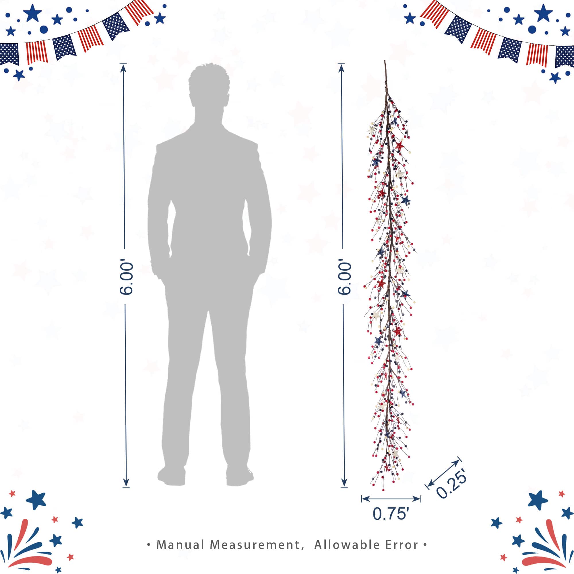 Glitzhome® 6ft. Patriotic Americana Stars & Berry Garland