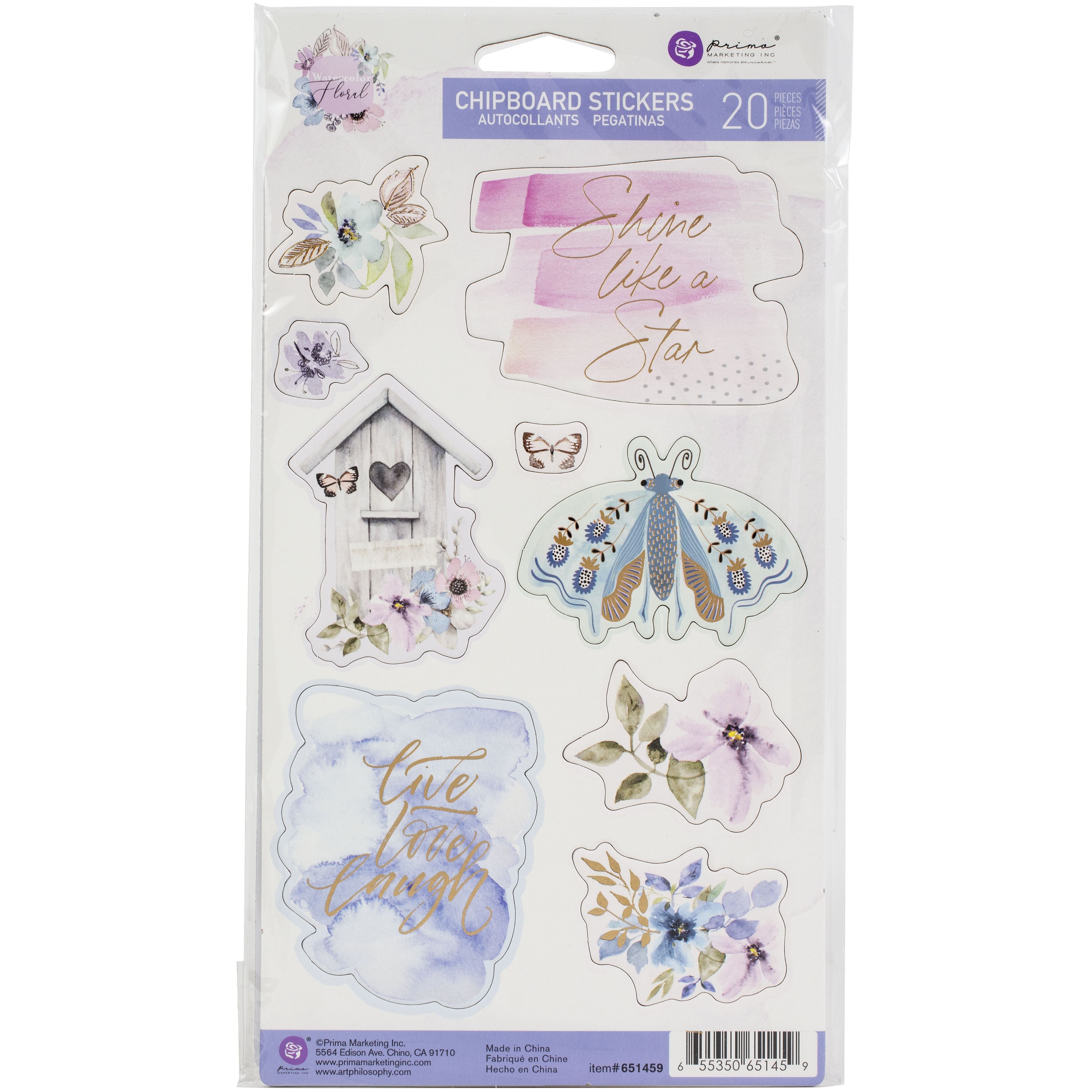 Prima&#xAE; Watercolor Floral Collection Shapes with Foil Accents Chipboard Stickers