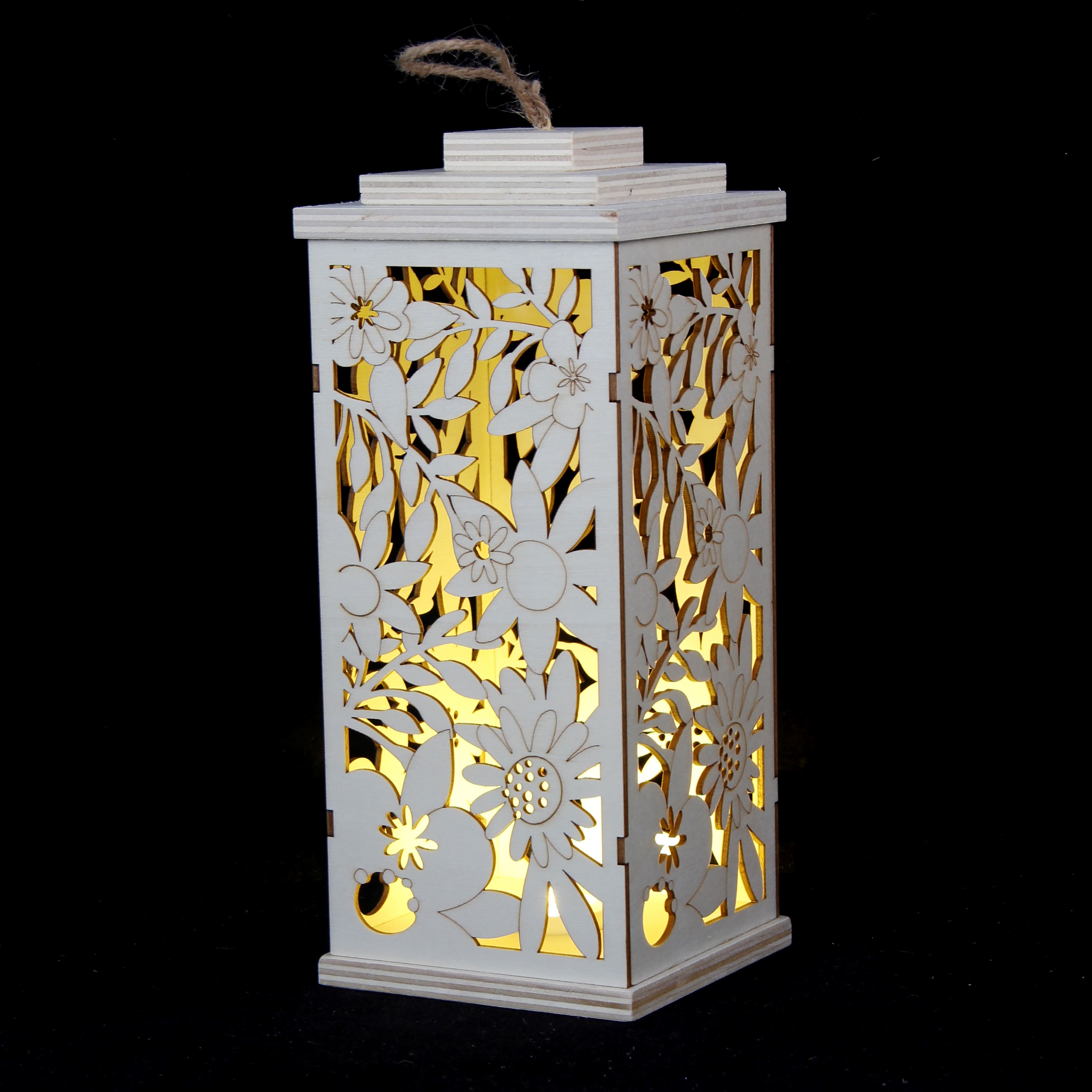 10&#x22; Flowers DIY LED Wood Lantern D&#xE9;cor by Make Market&#xAE;