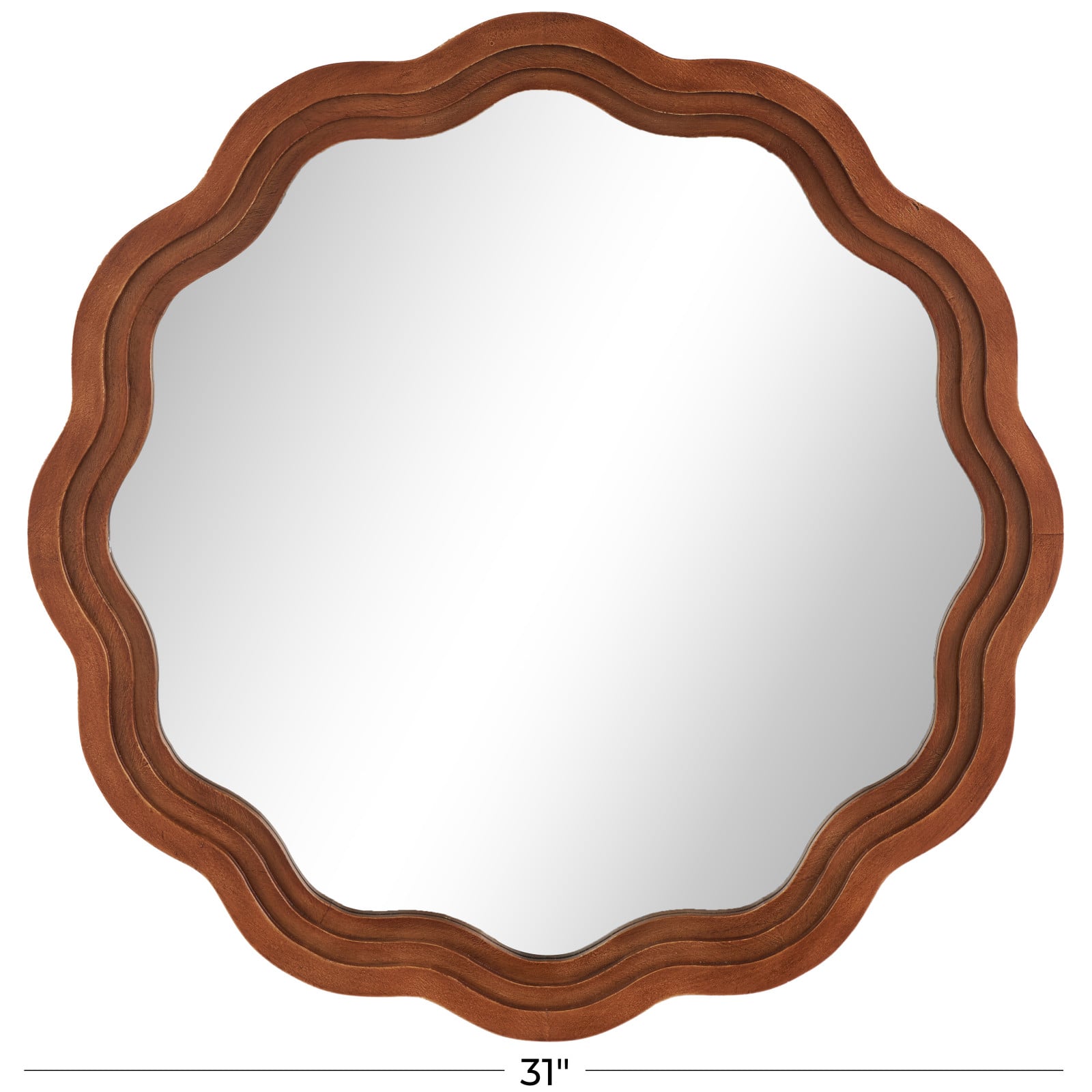 31" Brown Wood Handmade Wall Mirror with Dimensional Carved Frame