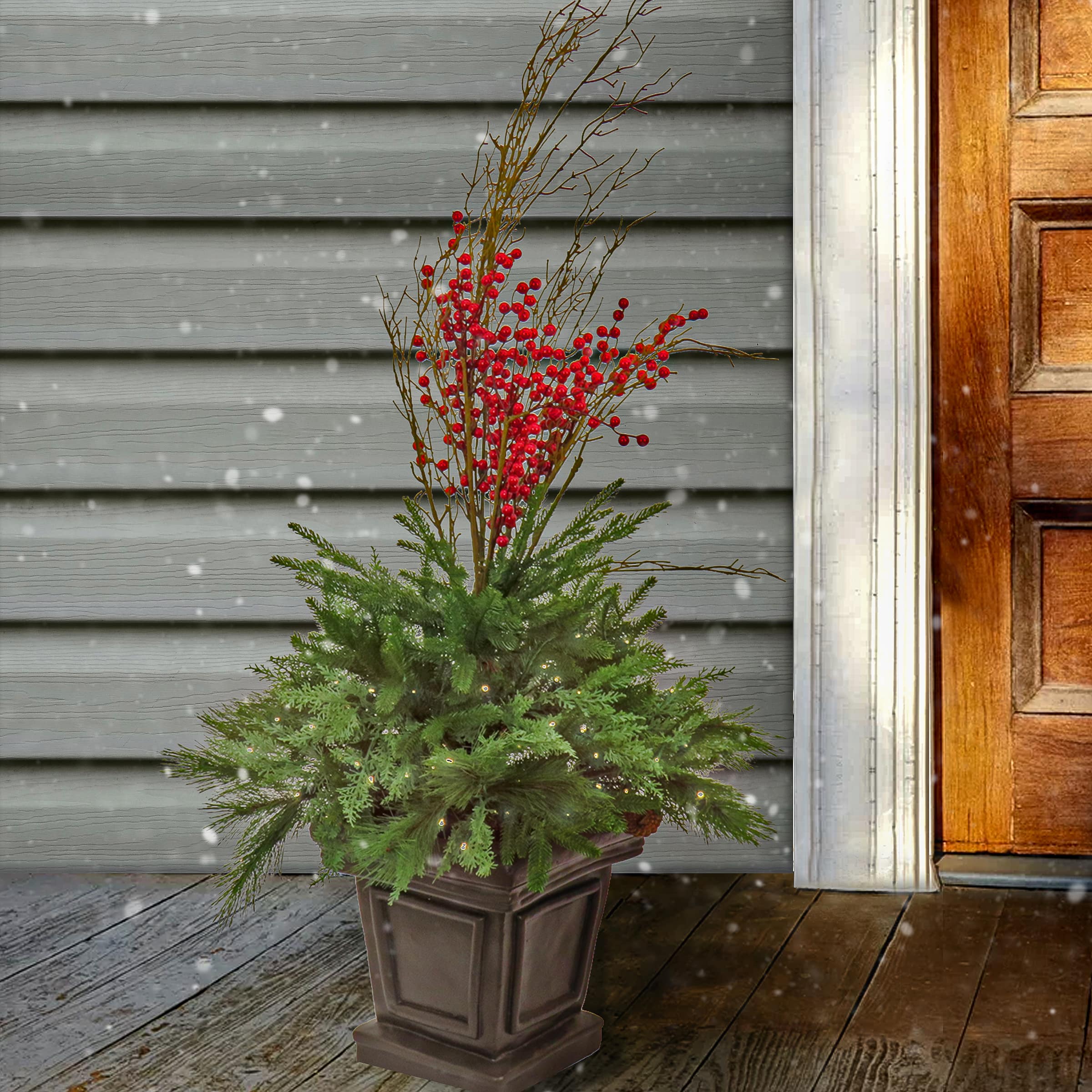 4ft. Green & Red LED Evergreen & Berry Arrangement in Urn