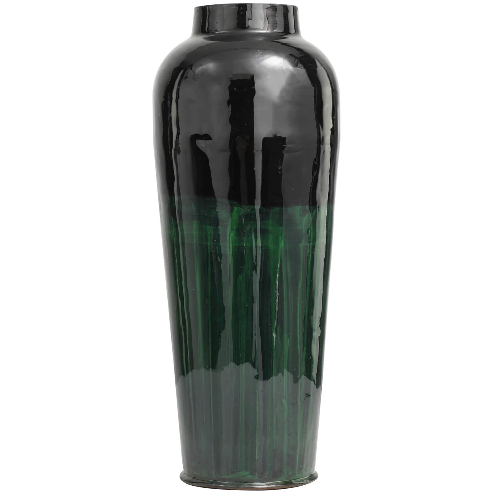 Green Metal Colorblock Vase with Paint Streak Design