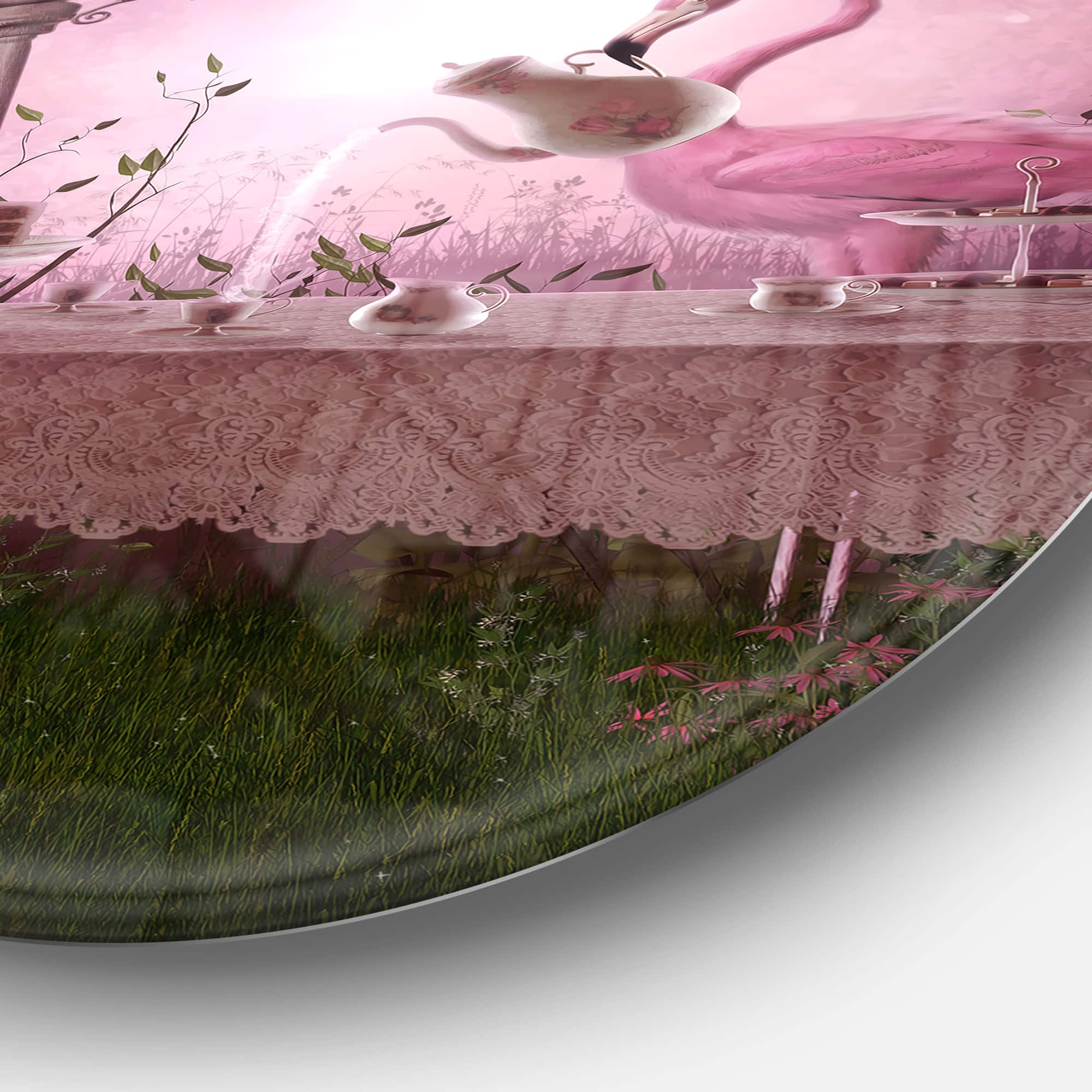Designart - Fantasy Garden with a Flamingo' Landscape Metal Circle Wall Art
