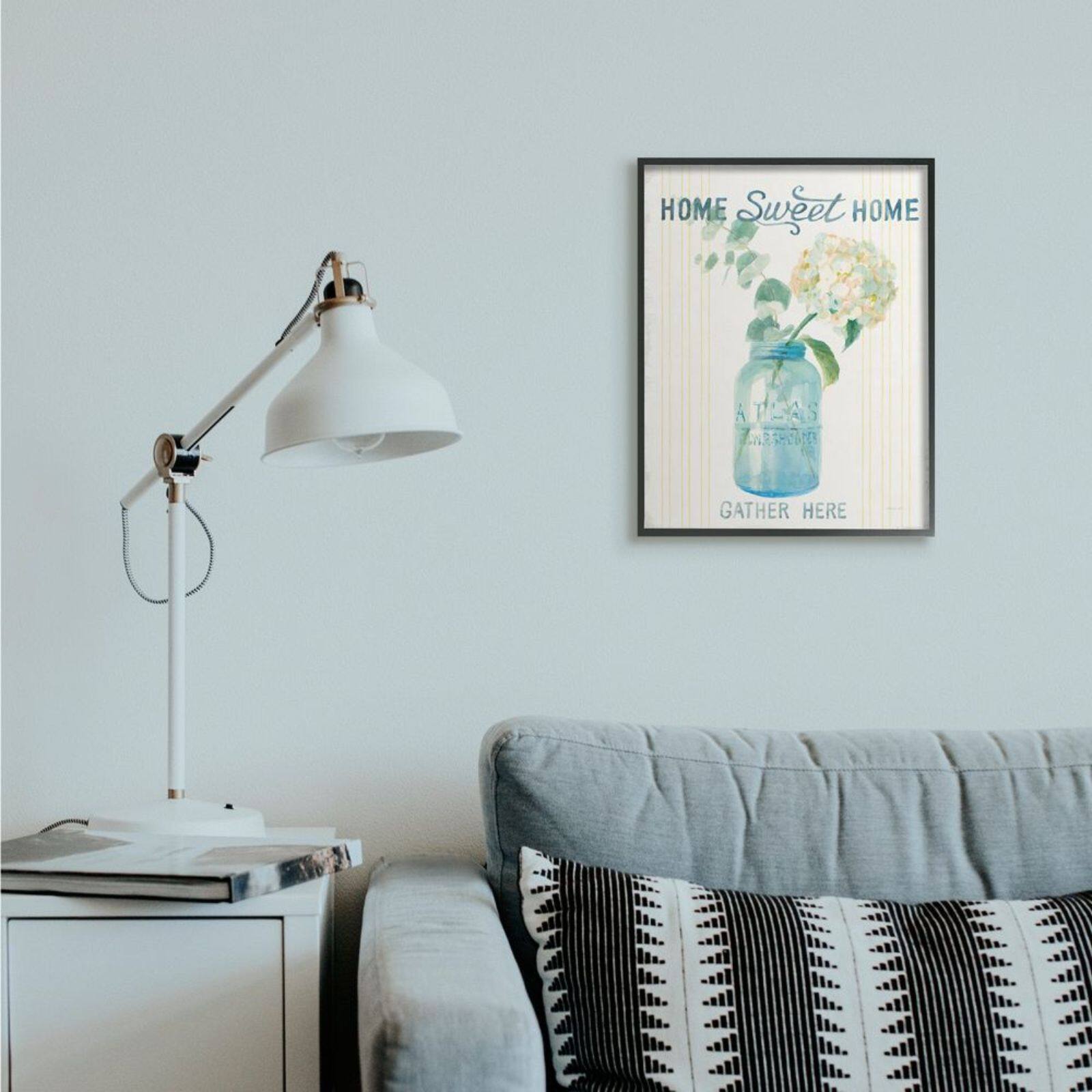 Stupell Industries Home Sweet Home Bouquet in Blue Jar Black Framed Wall Art