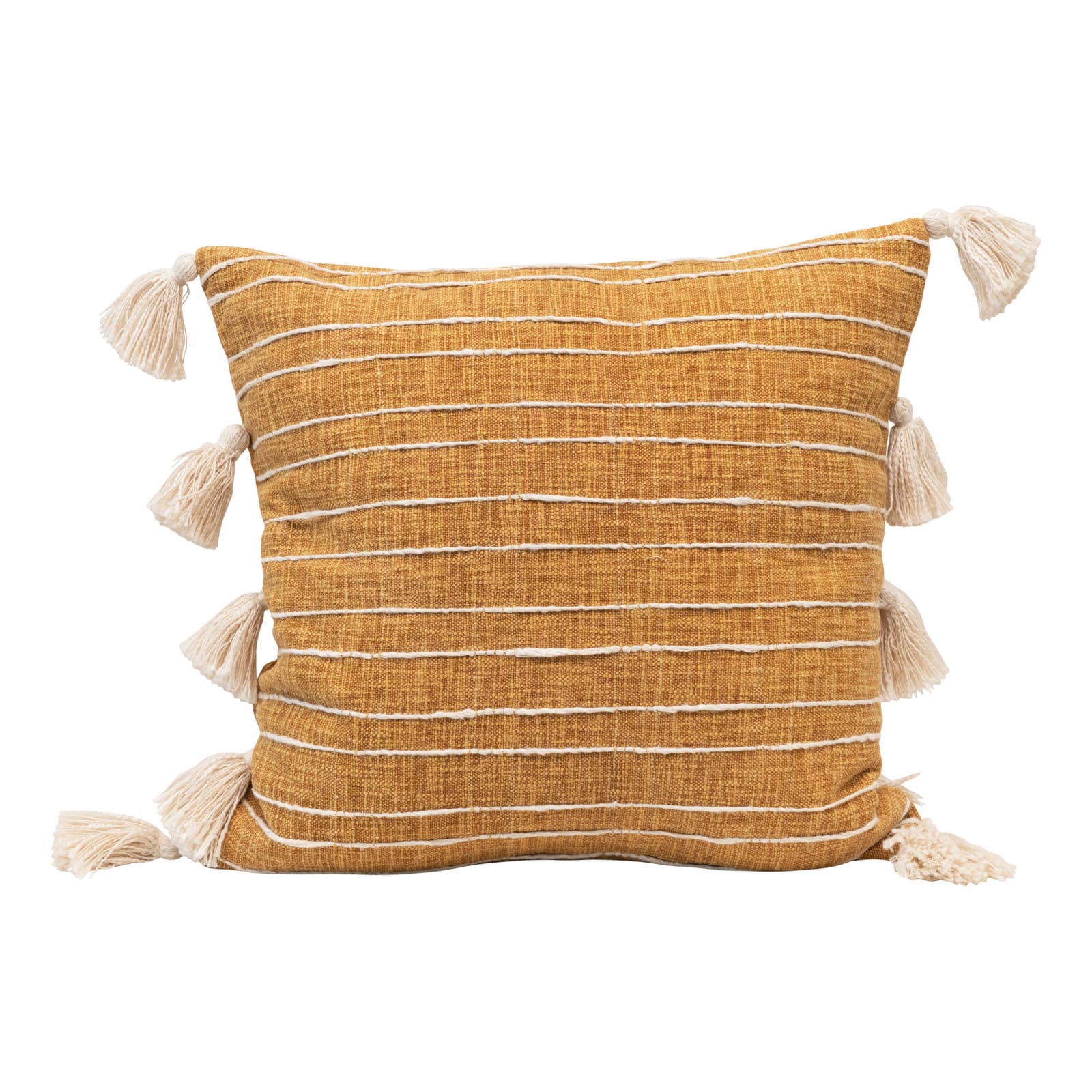 Mustard &#x26; White Applique Stripe Cotton Woven Pillow