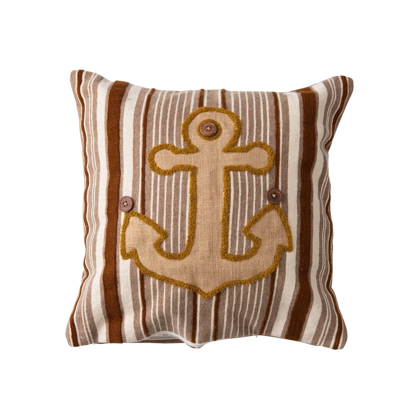 Hello Honey® Woven Cotton Blend Appliqued Anchor Pillow With Stripes & Wood Buttons