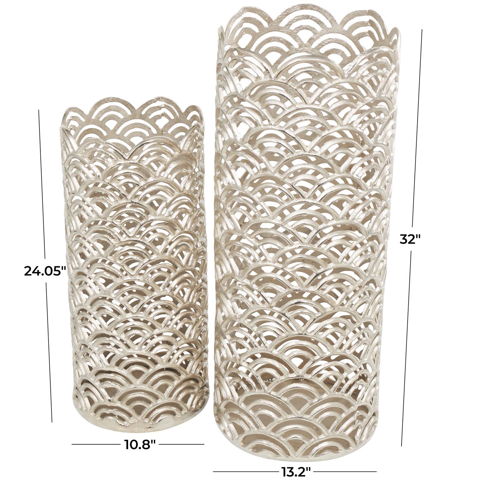 Silver Art Deco Arch Pattern Vase Set