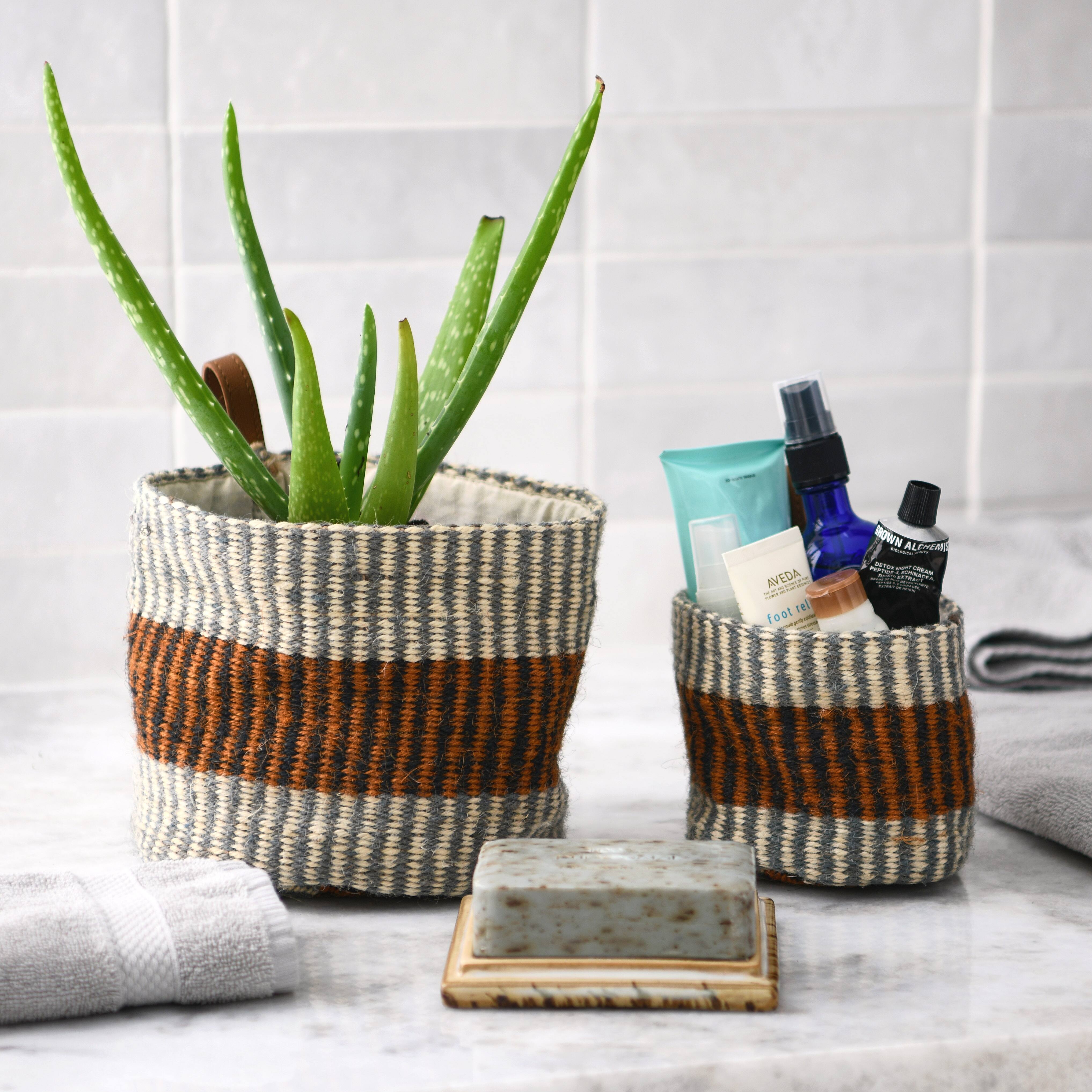 Hello Honey® Rust Striped Woven Jute Basket with Liner Set