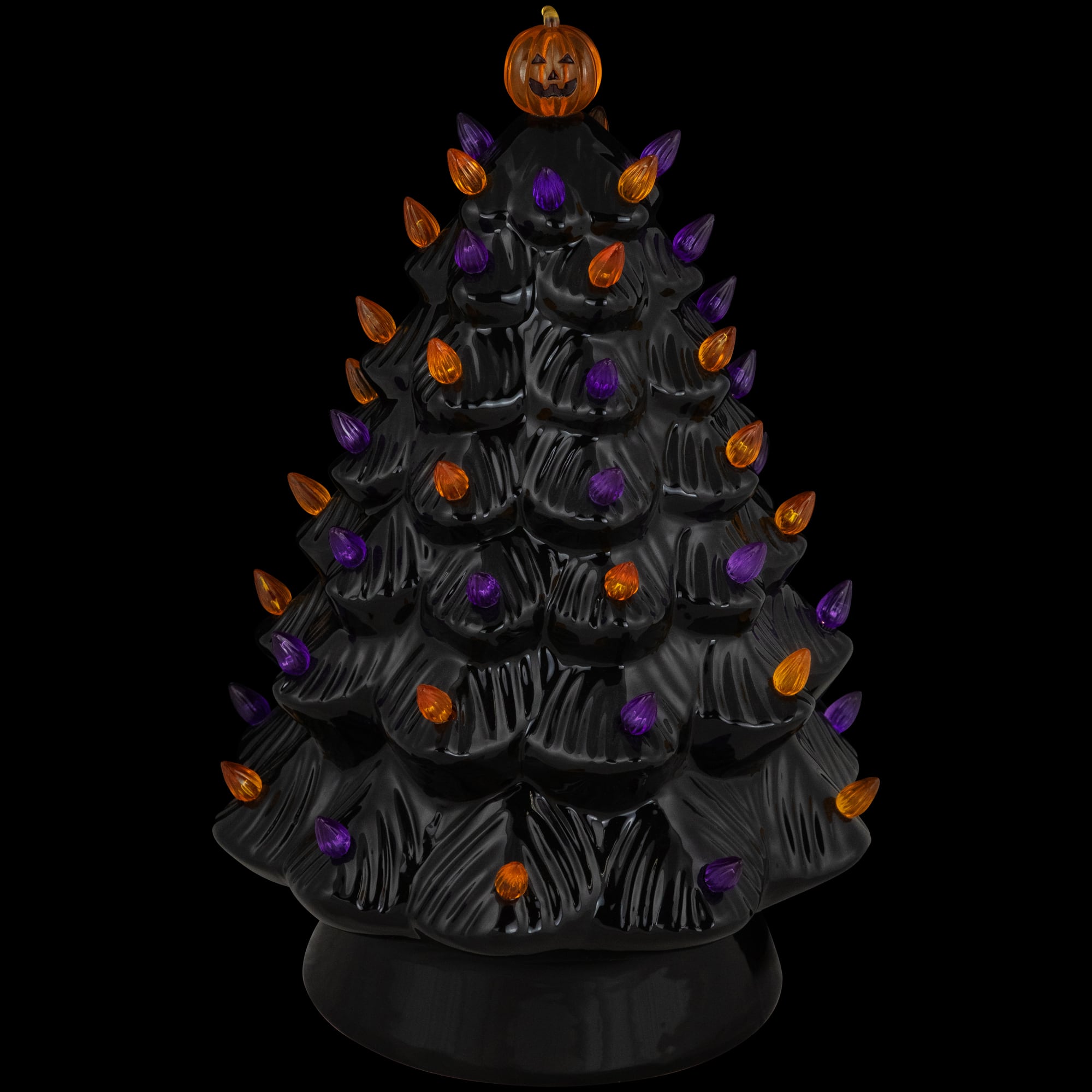14.75" Black LED Ceramic Halloween Tree with Pumpkin