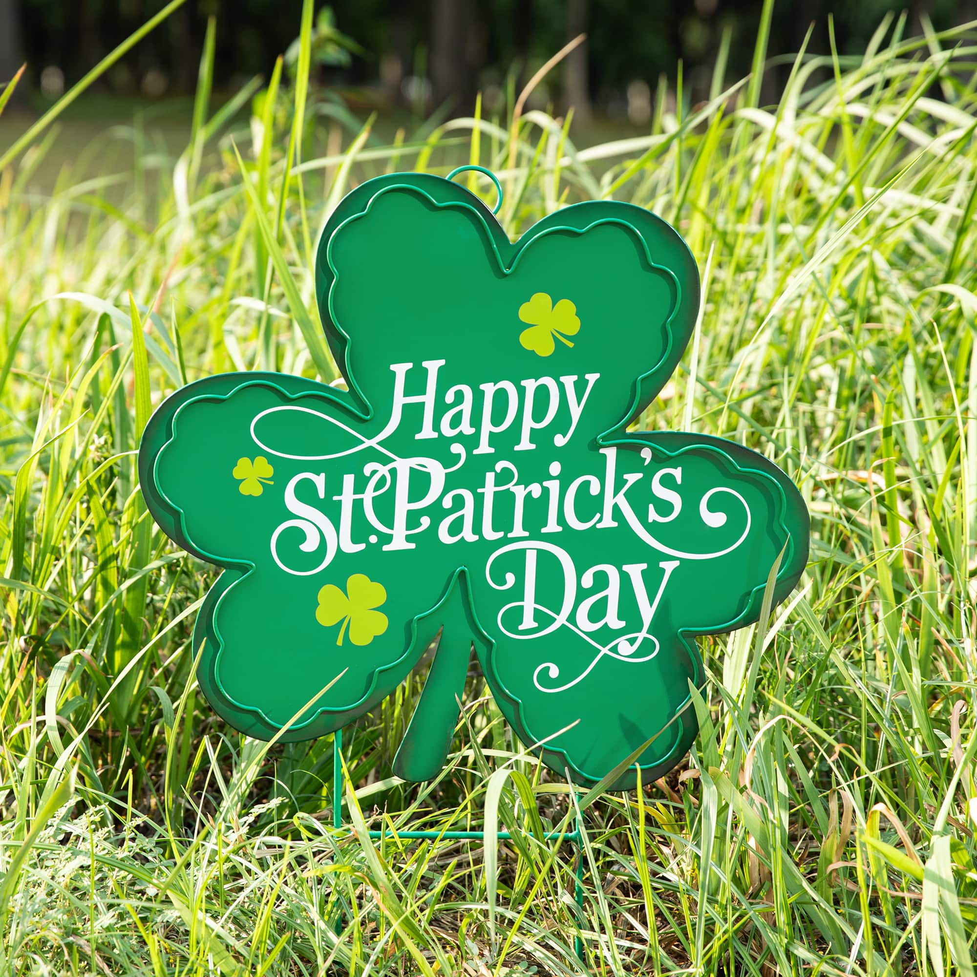 Glitzhome® 24" St. Patrick's Metal Shamrock Yard Stake