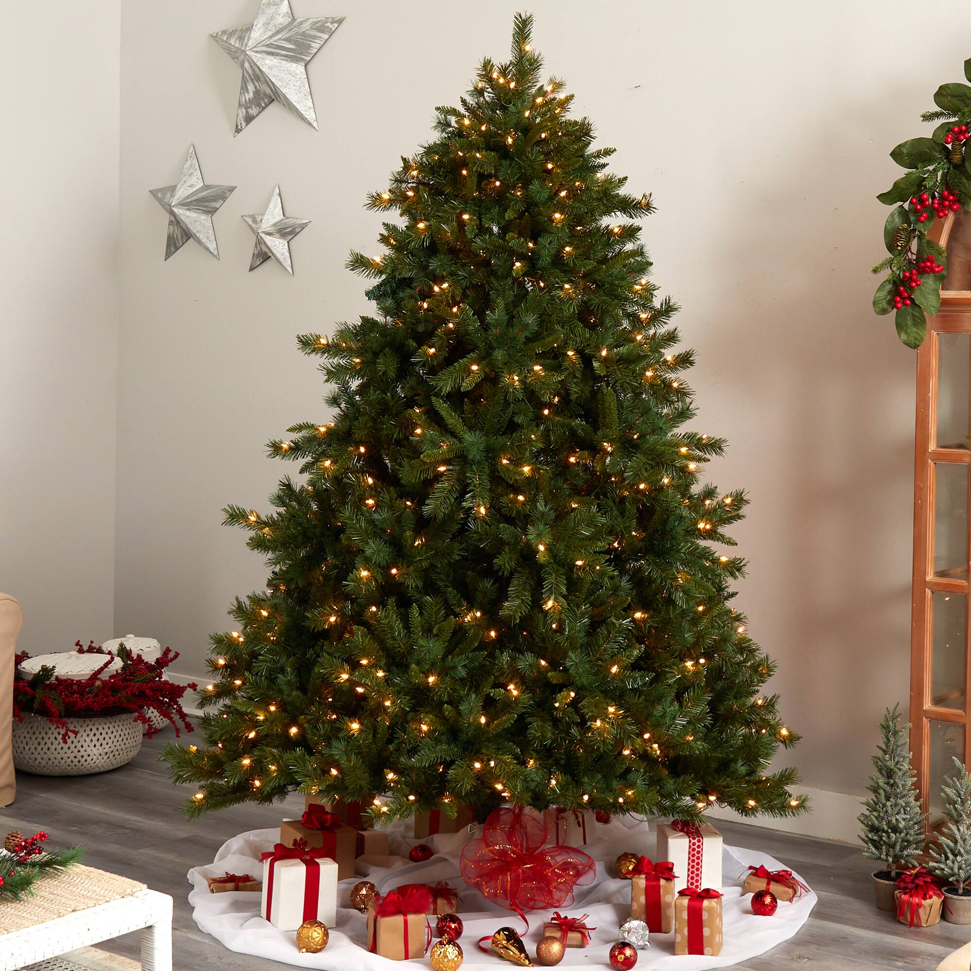 8ft. Pre-Lit Wyoming Mixed Pine Artificial Christmas Tree, Clear Lights