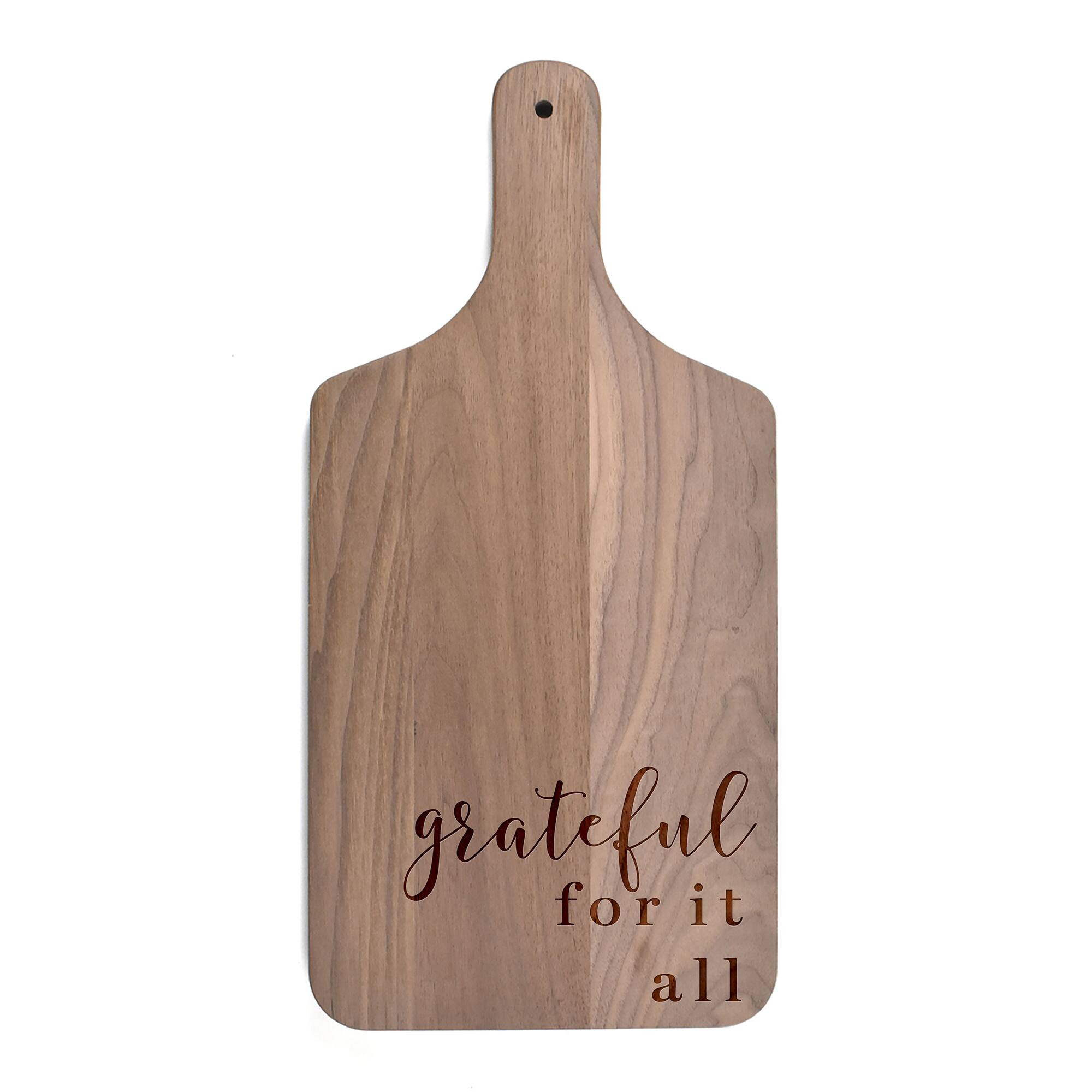 17&#x22; Grateful for It All Walnut Paddle Cutting Board