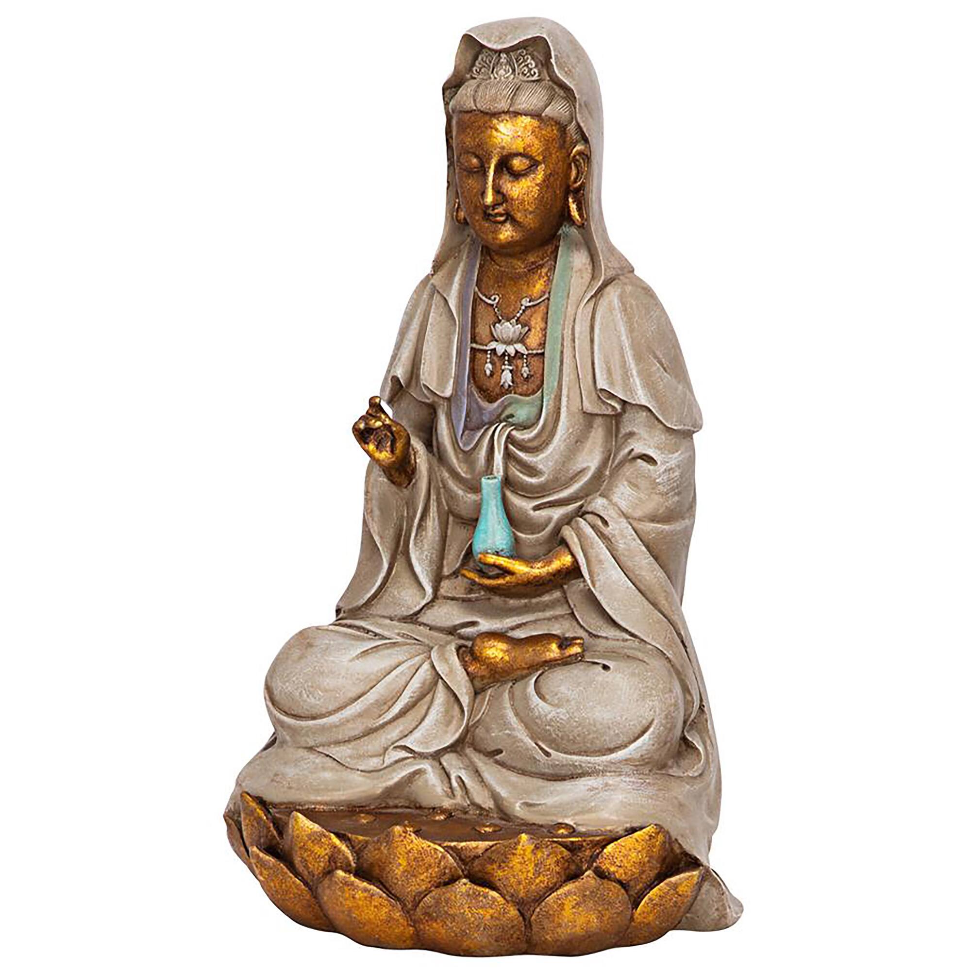 Design Toscano 12" Goddess Guan Yin Seated on a Lotus Statue