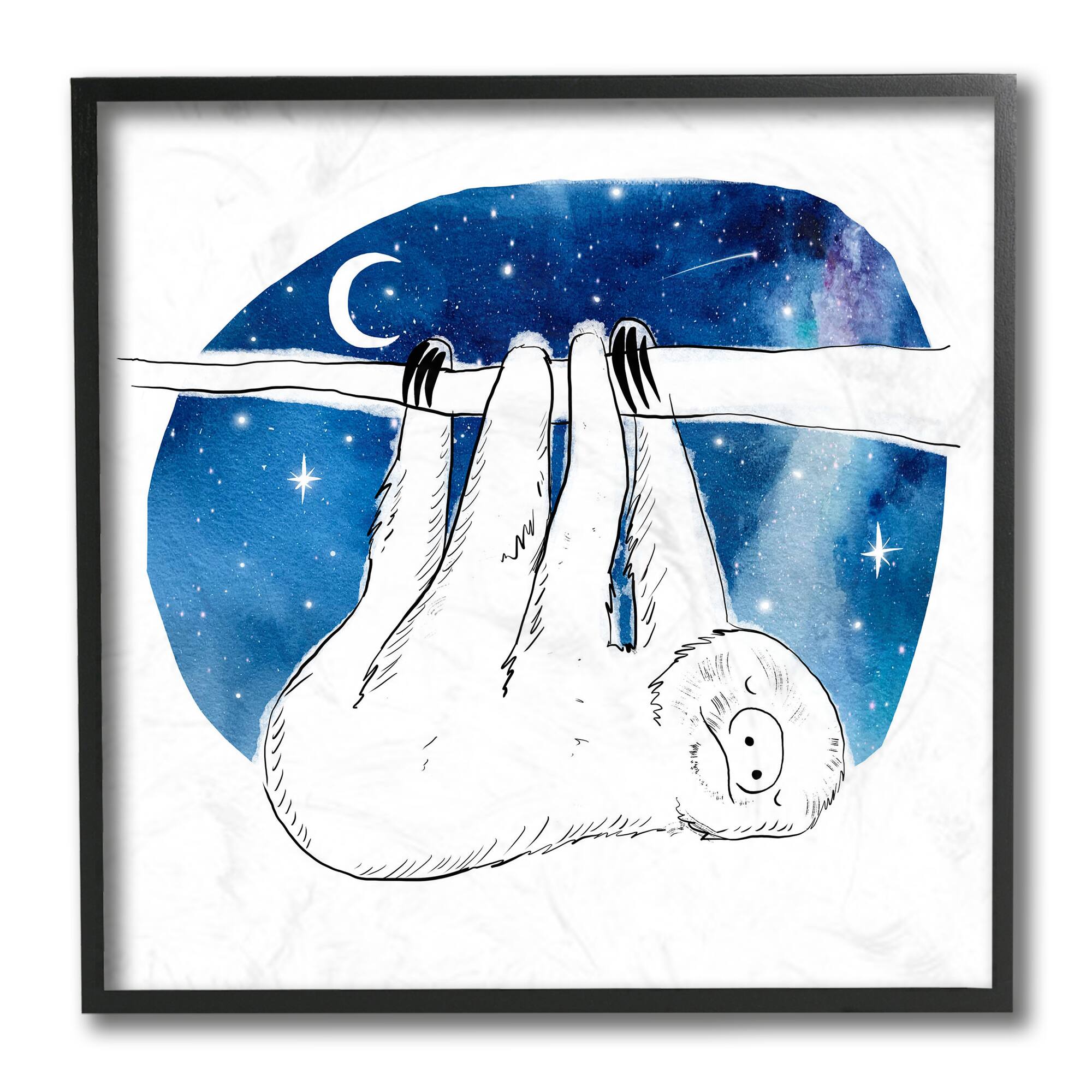 Stupell Industries Sloth Hanging Under Blue Night Starry Sky, 12" x 12"