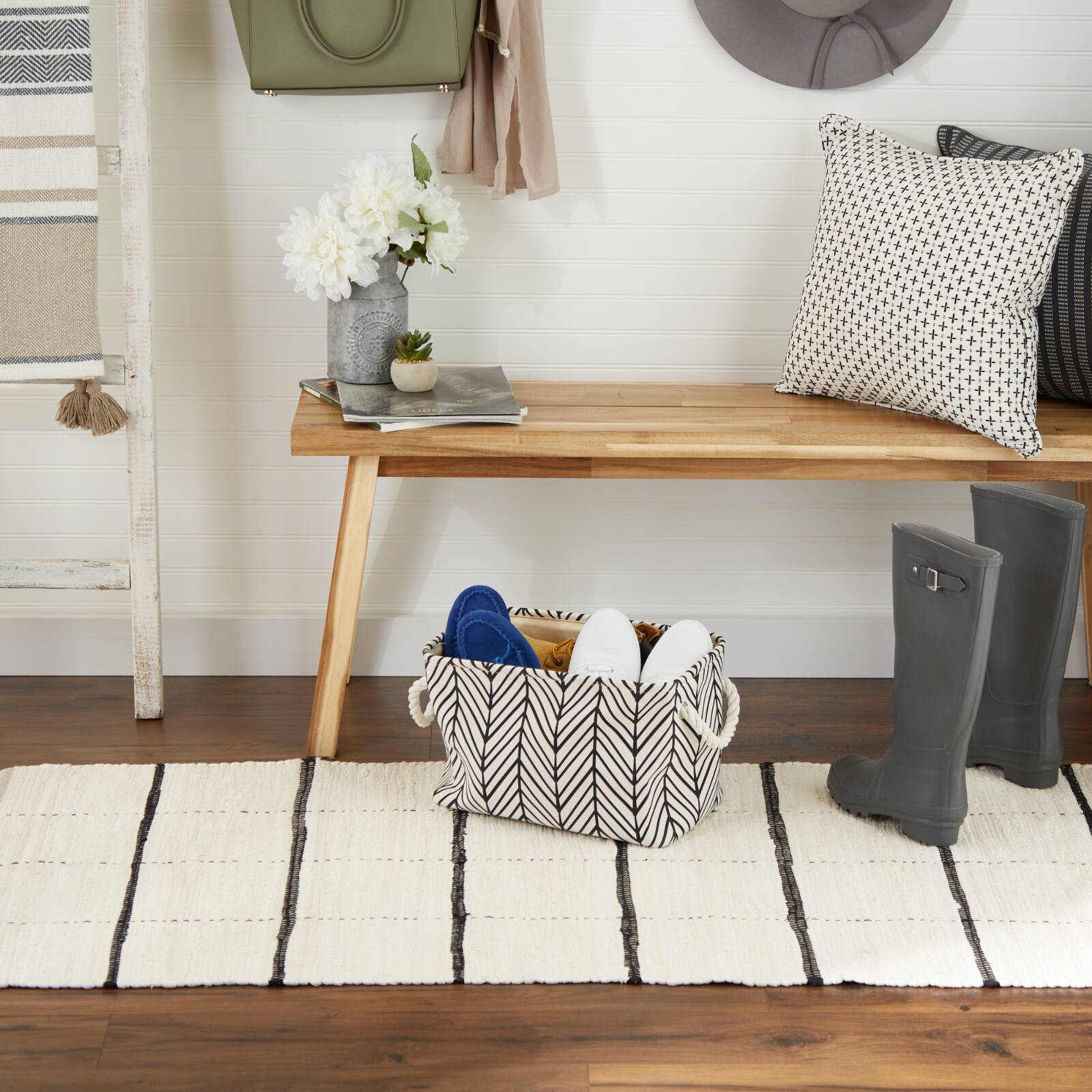 DII&#xAE; Small Off-White Herringbone Rectangle Fabric Bin