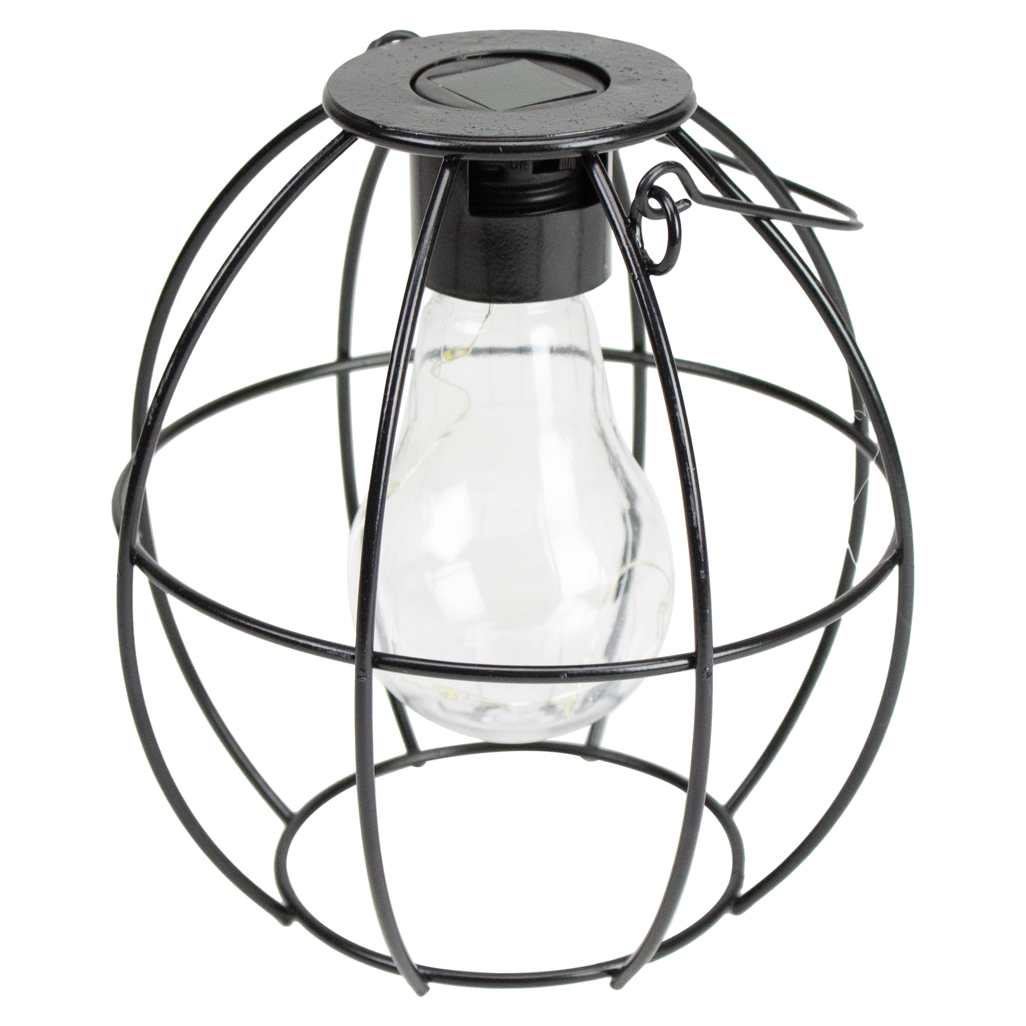 6" Black Geometric Outdoor Hanging Solar Lantern with Handle