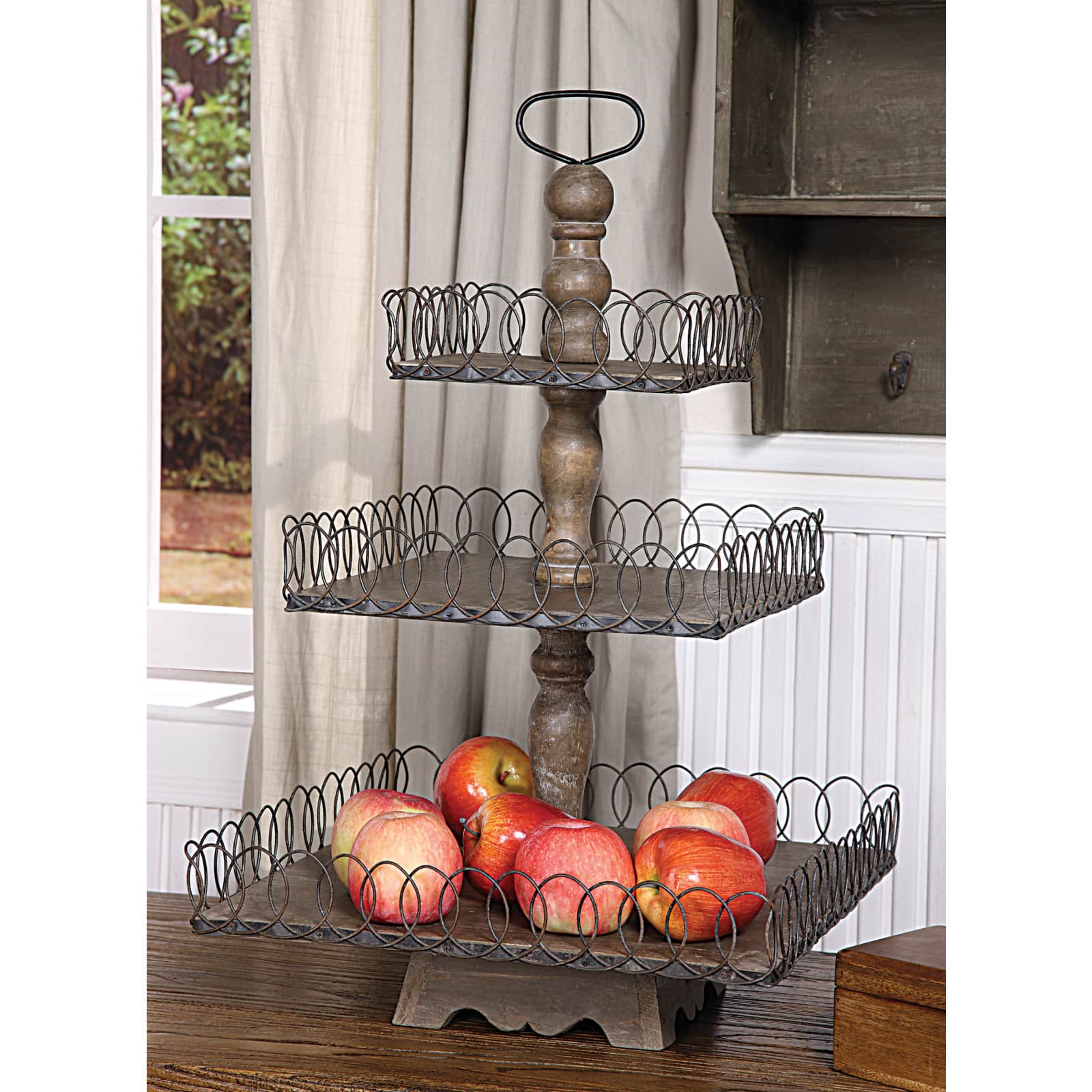 Hello Honey&#xAE; 27&#x22; Gray Wood 3-Tier Tray