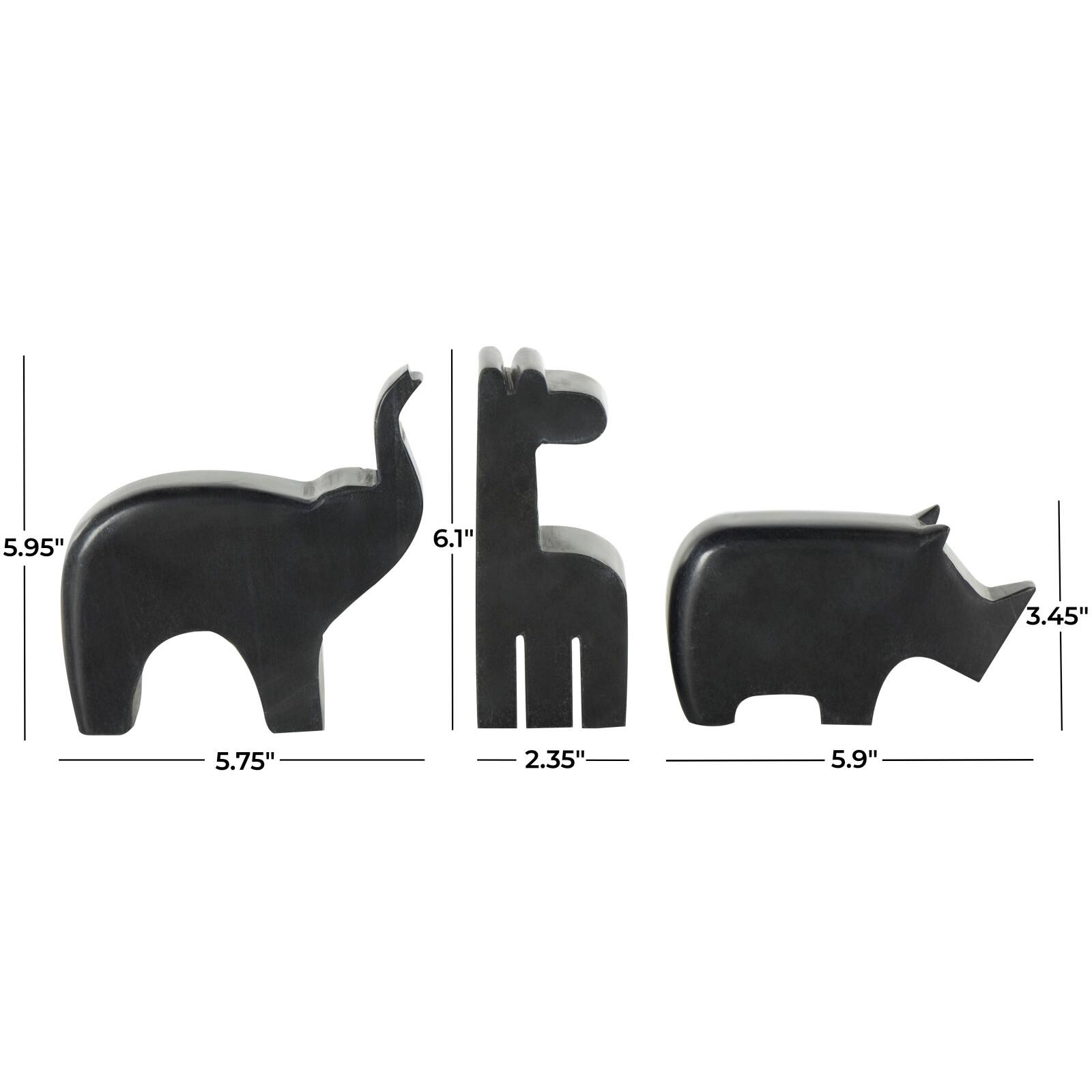Black Abstract Marble Safari Animals Sculpture Set
