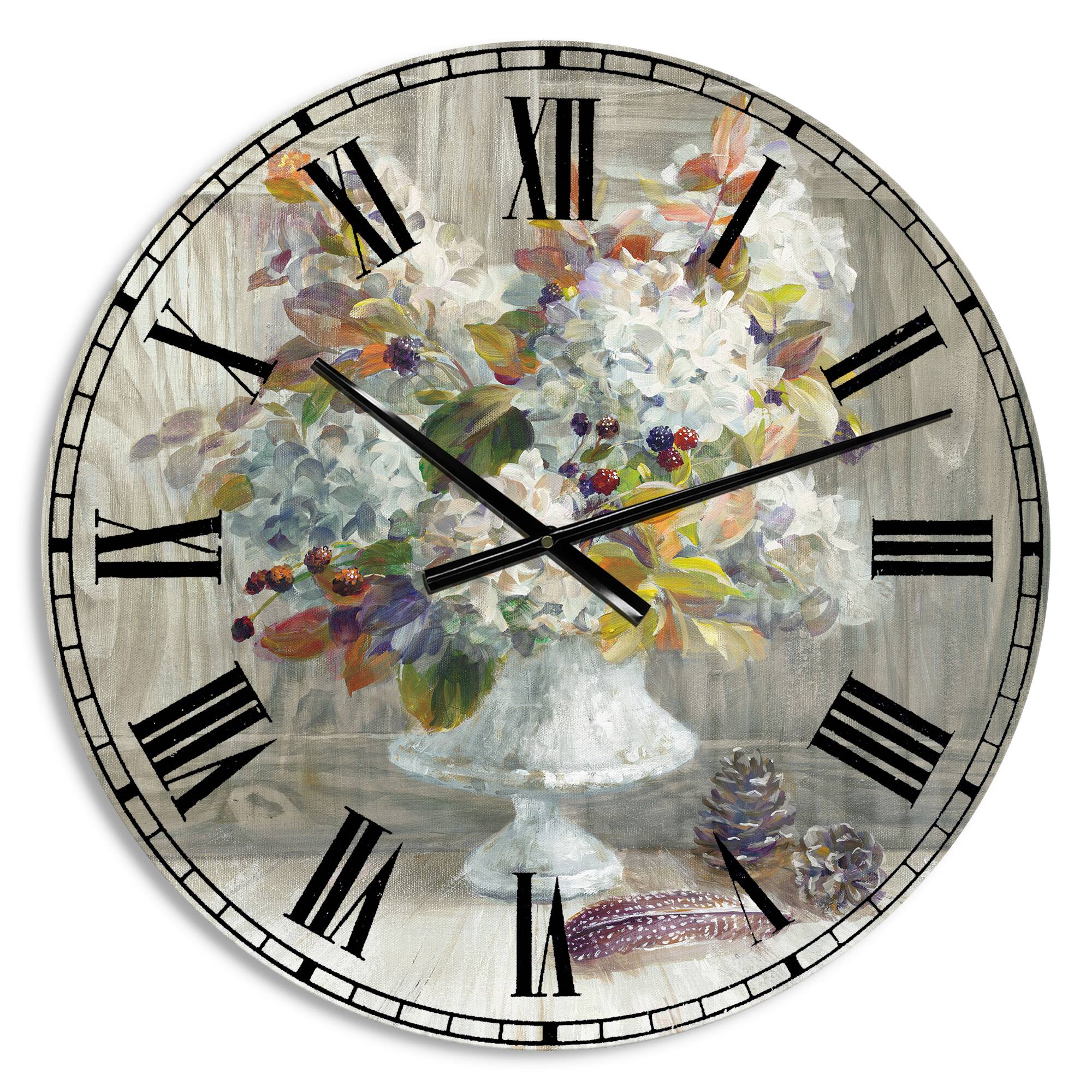 Designart 'Rustic Florals White Cabin Wall Clock